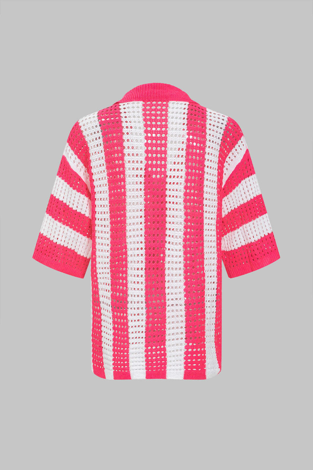 Conjunto Corto de Punto a Rayas Casual con Detalles Calados