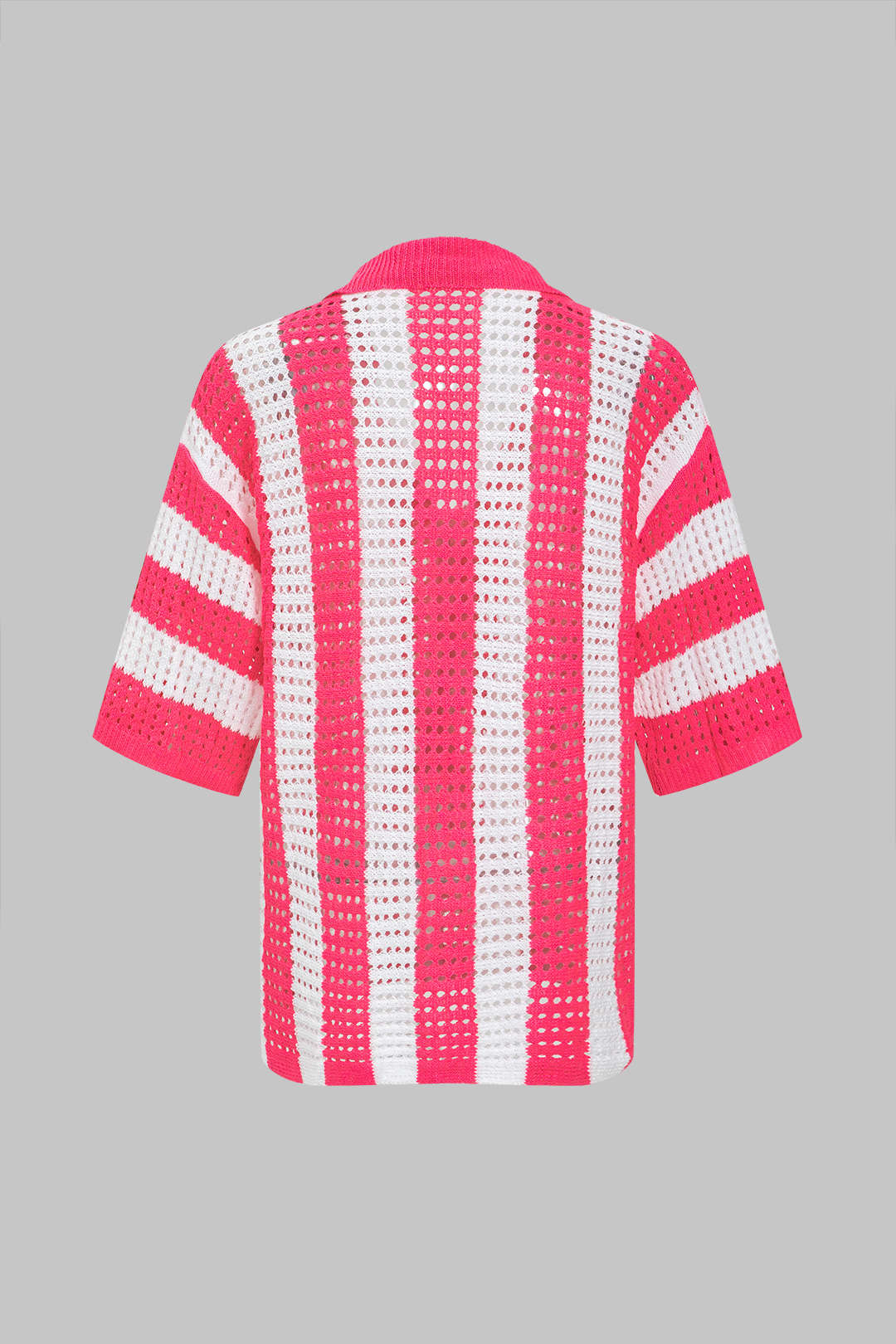 Conjunto Corto de Punto a Rayas Casual con Detalles Calados
