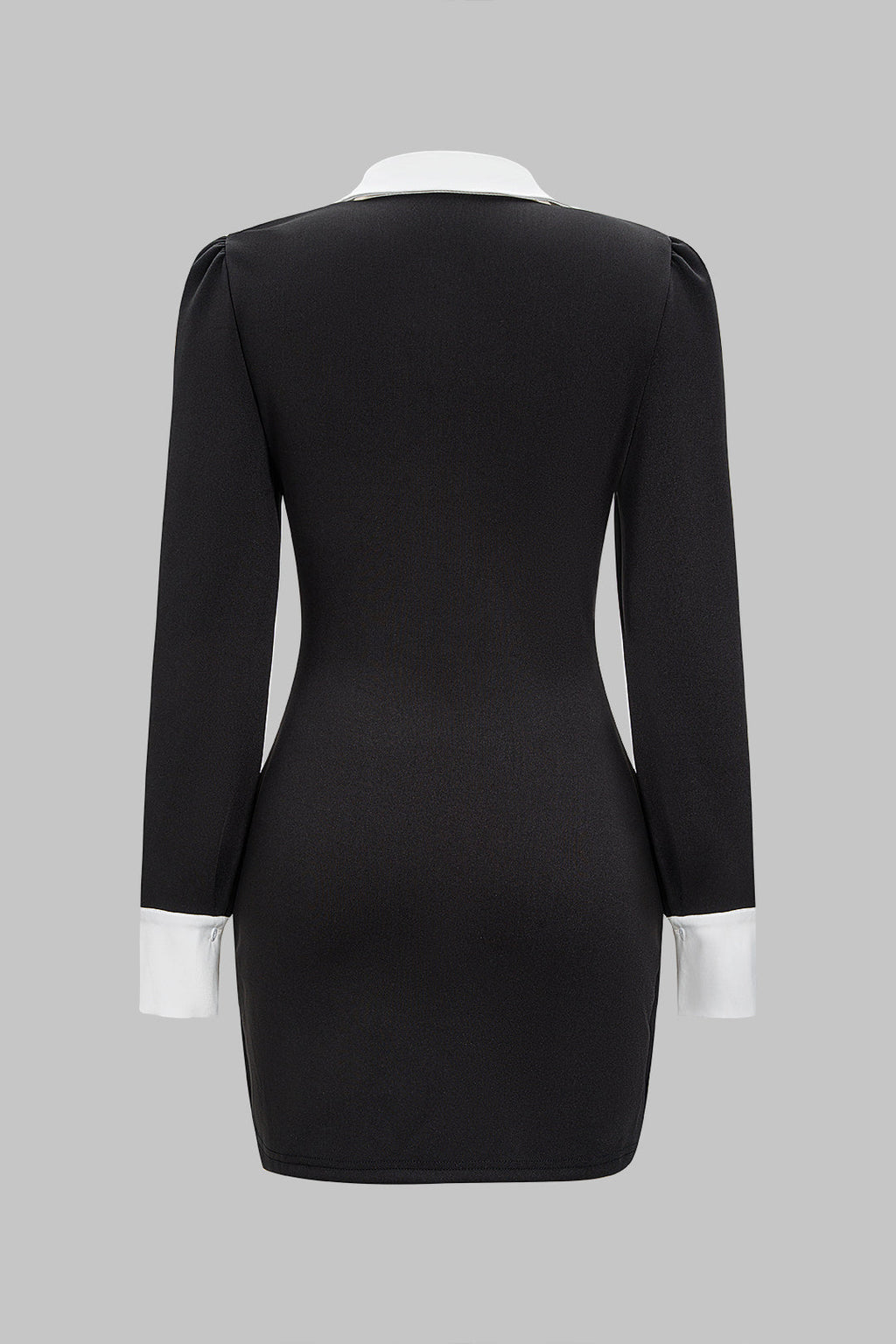 Contrast Collar Button Long Sleeve Mini Dress