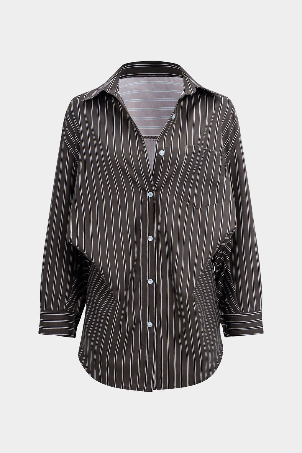 Stripes Print Button Batwing Long-Sleeve Shirt