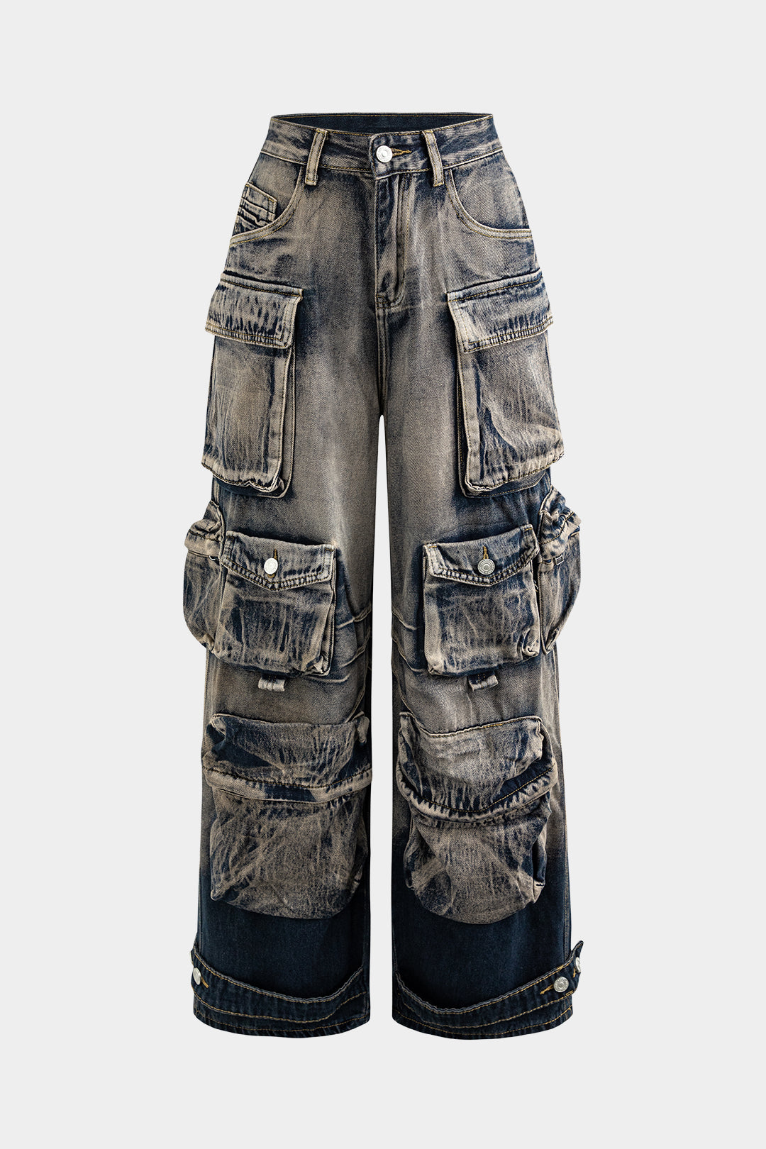 Jeans Cargo De Pierna Ancha Con Ombre Y Bolsillos Multiples
