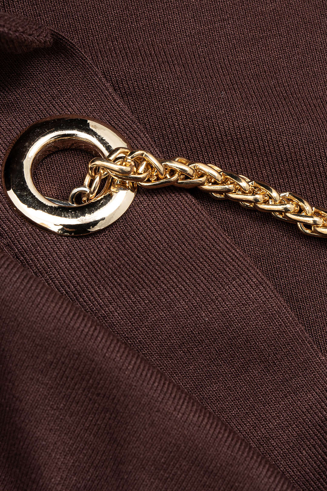 Metallic Chain Draped Cowl Neck Long-Sleeve Top