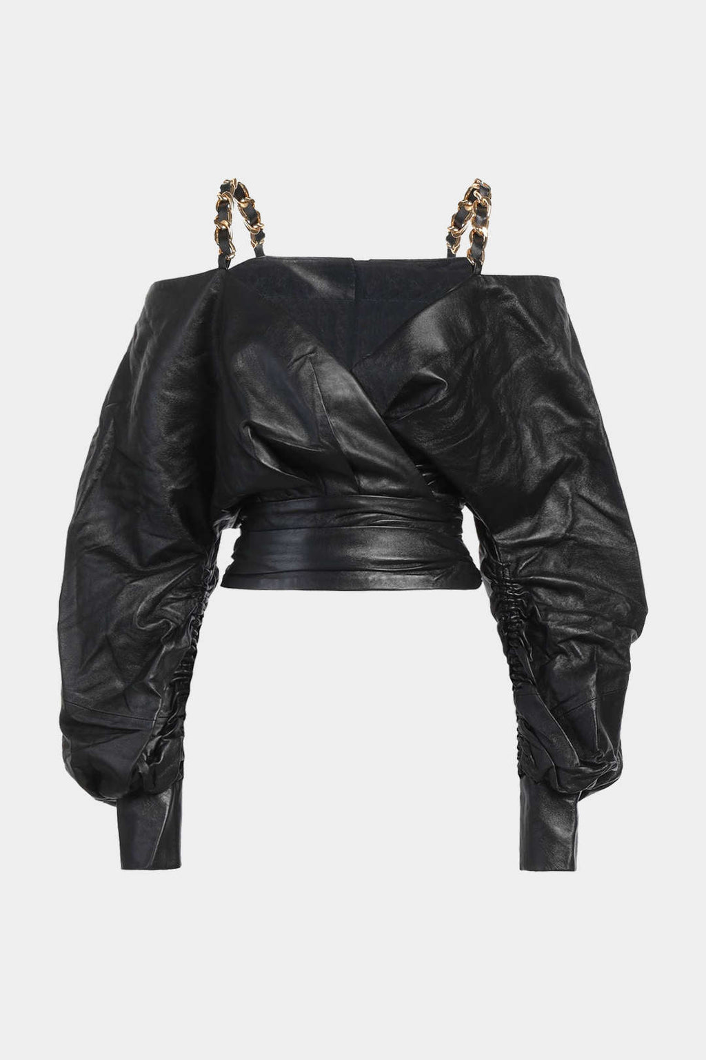 חולצה ארוכת שרוולים דמוית עור מטאלית עם צלבים 