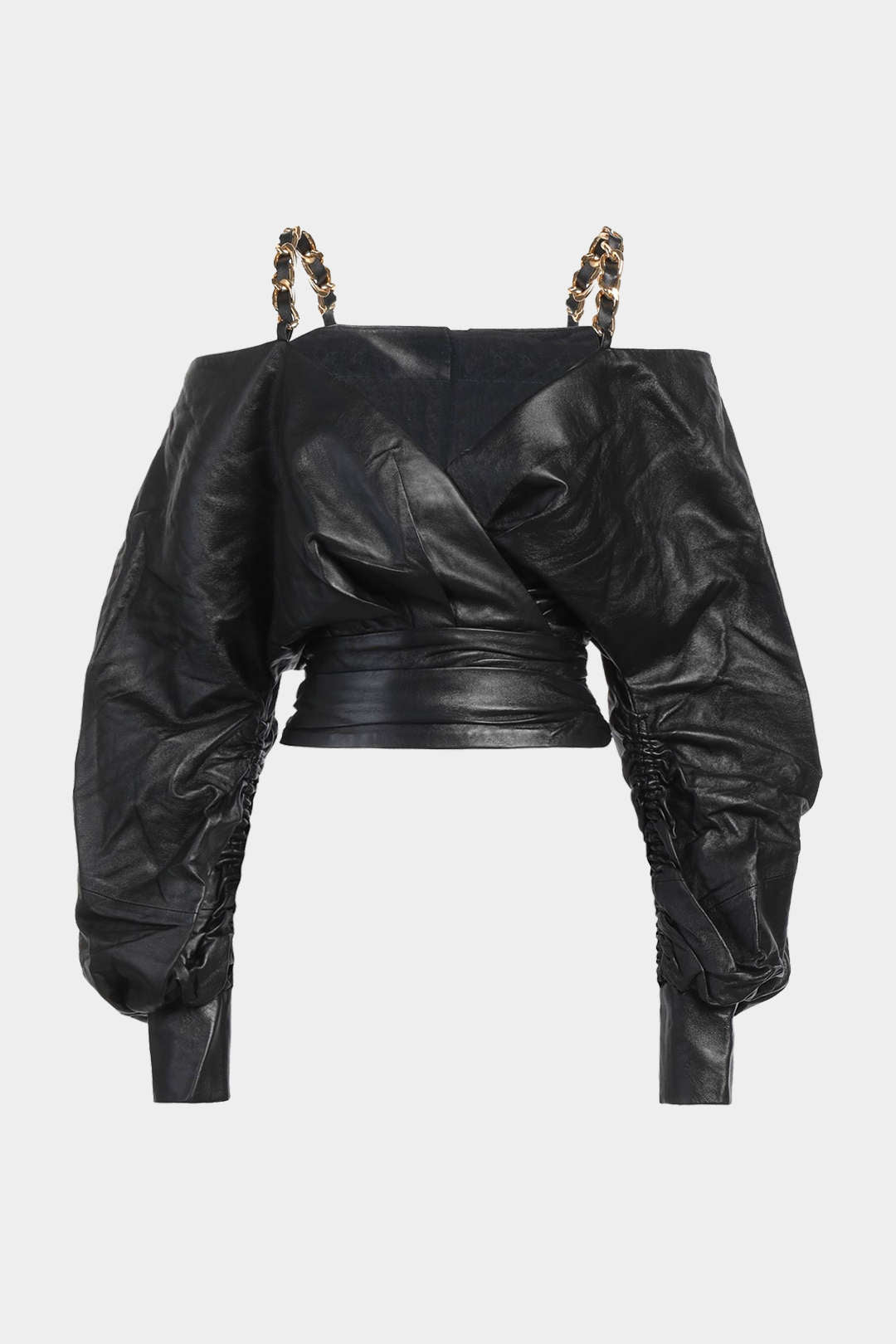 חולצה ארוכת שרוולים דמוית עור מטאלית עם צלבים 