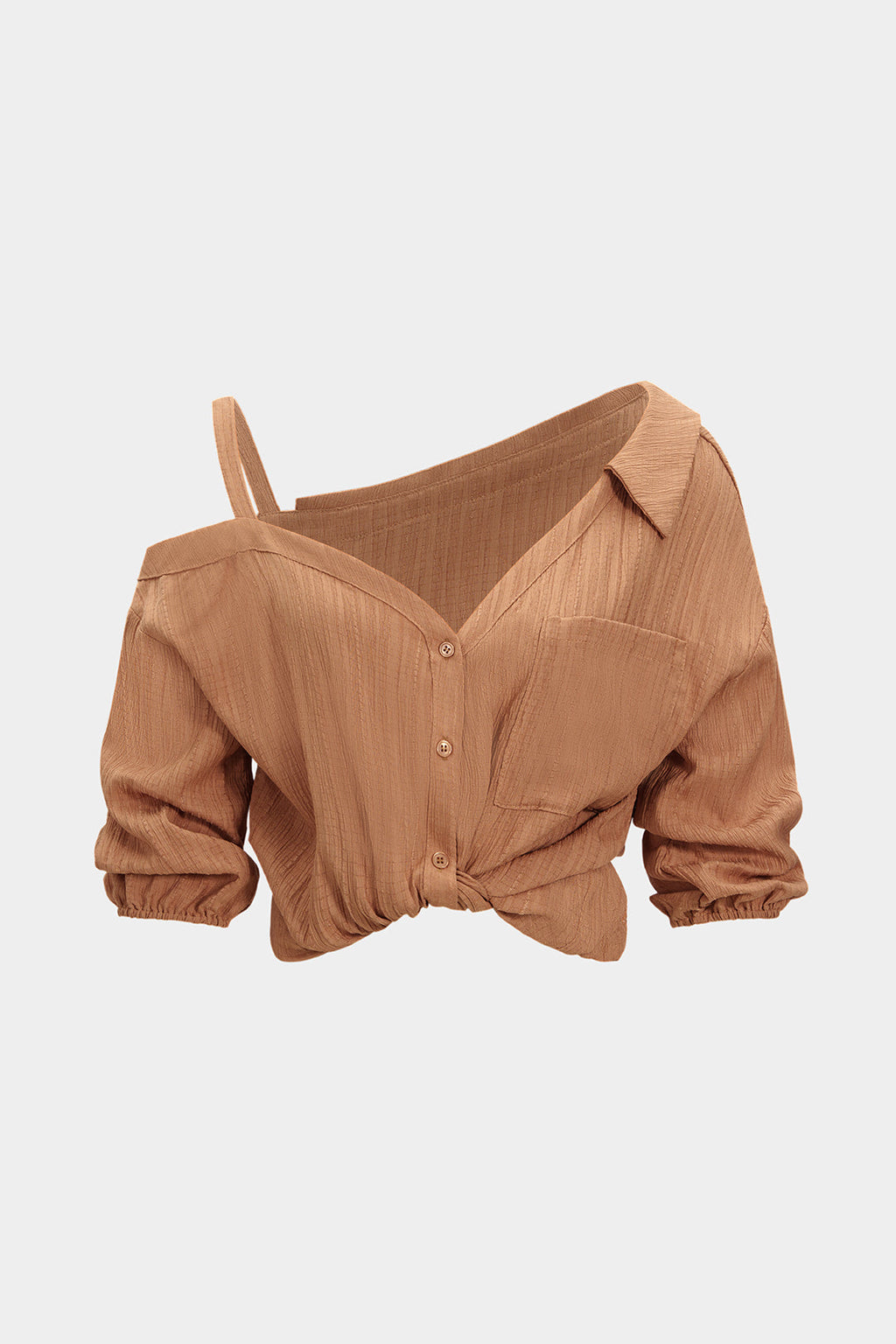 חולצה אסימטרית ללא גב עם שרוולים ארוכים מכופתרים 