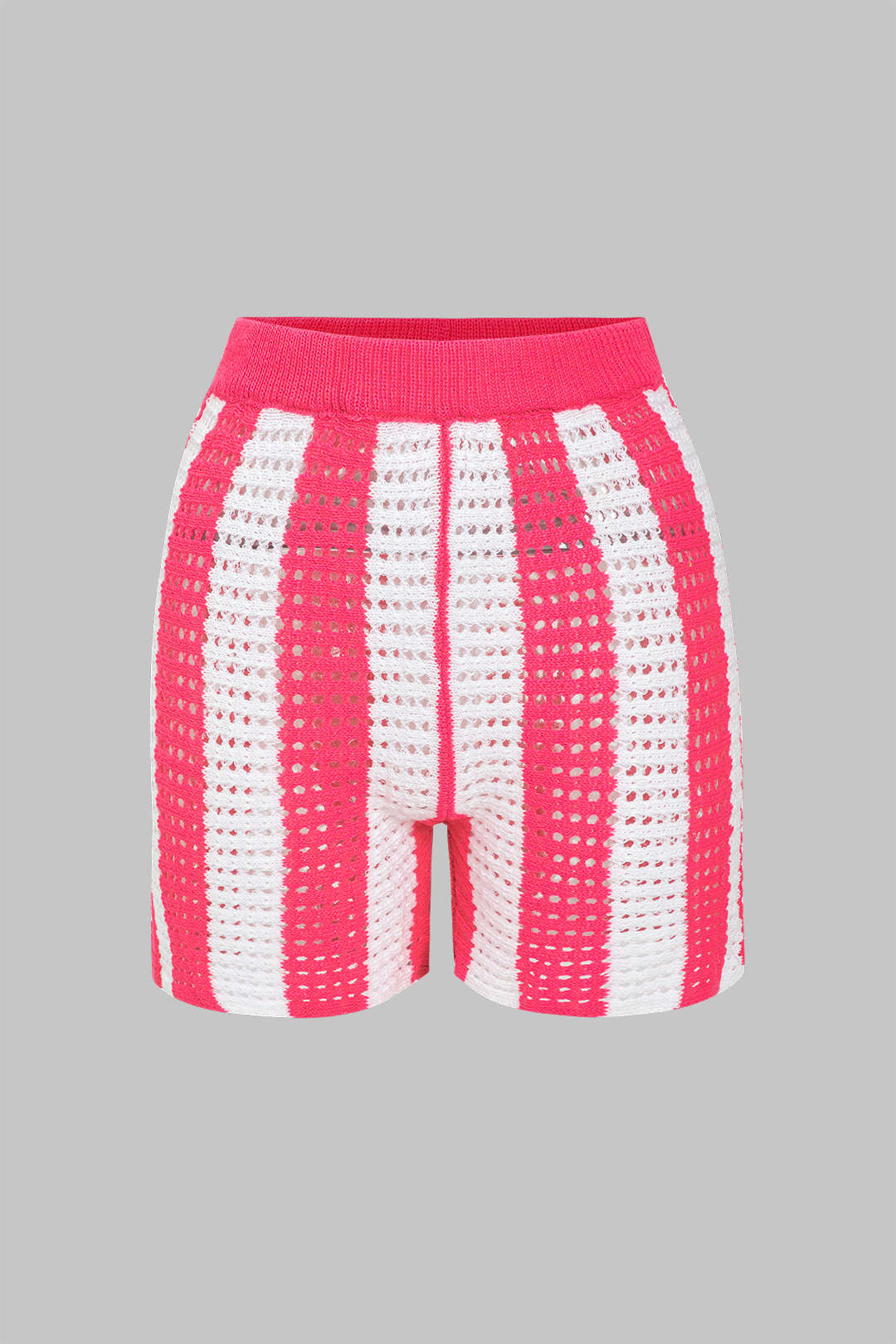 Conjunto Corto de Punto a Rayas Casual con Detalles Calados
