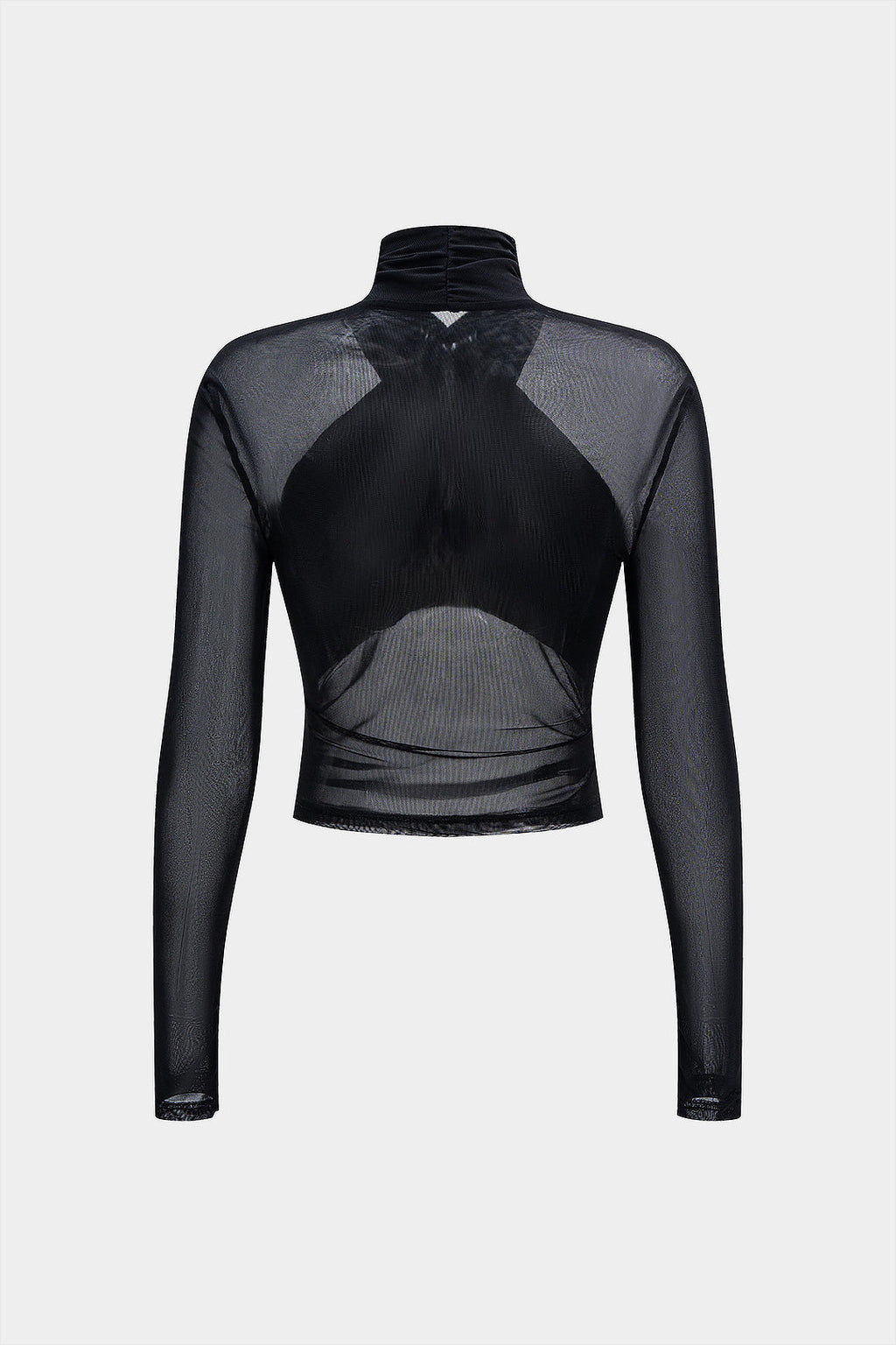 חולצה ארוכת שרוולים עם קפלים ורשת שקופה 