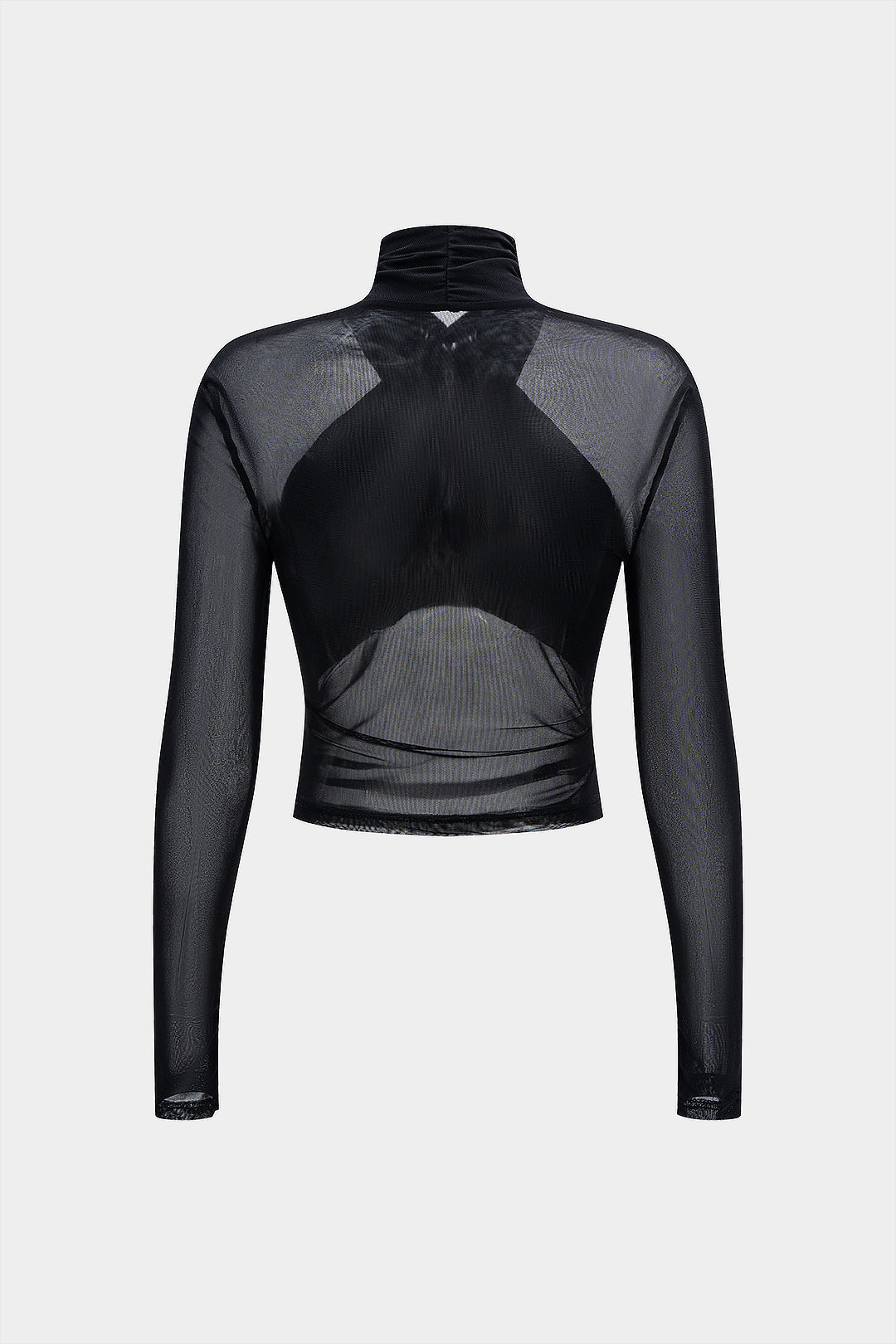 חולצה ארוכת שרוולים עם קפלים ורשת שקופה 