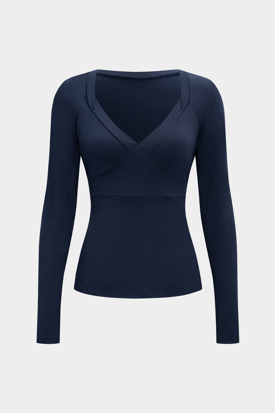 חולצה ארוכת שרוולים עם צווארון וי וצווארון רצועות 