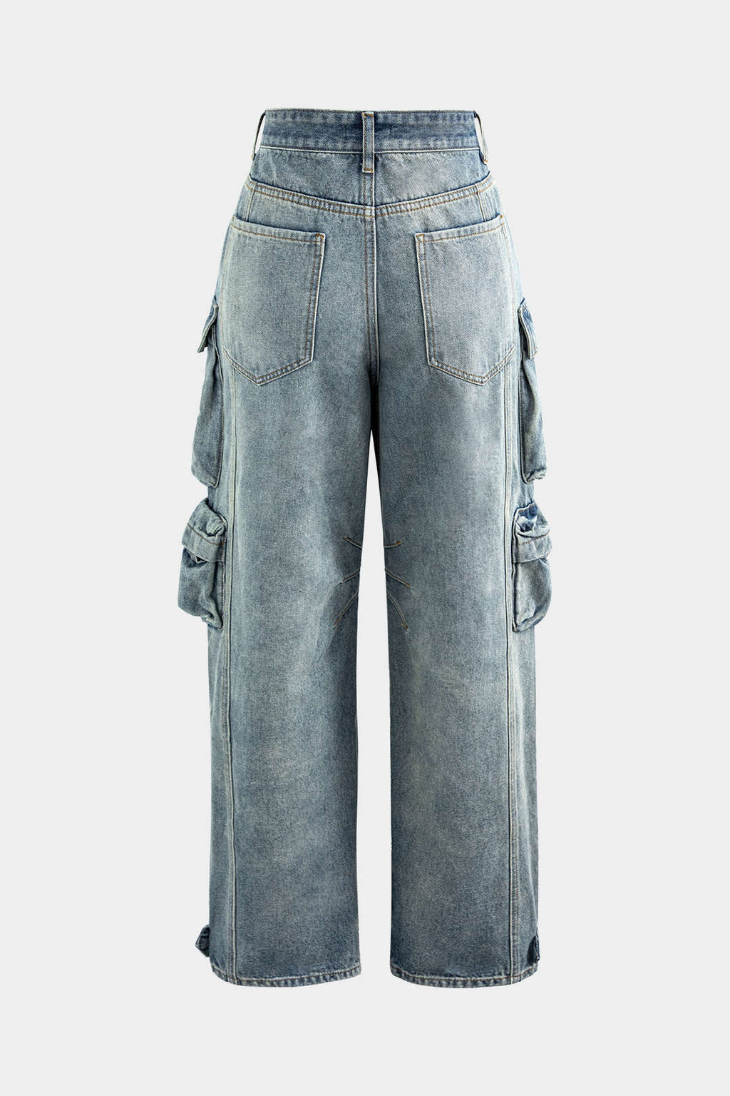 Jeans Cargo Anchos de Textura Suave con Bolsillos Múltiples