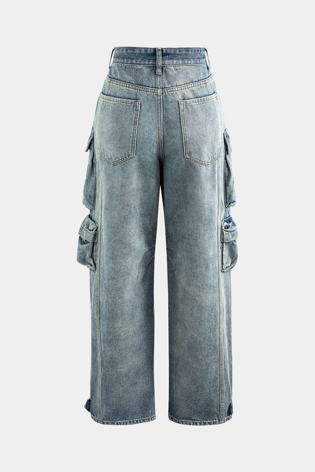 Jeans Cargo Anchos de Textura Suave con Bolsillos Múltiples