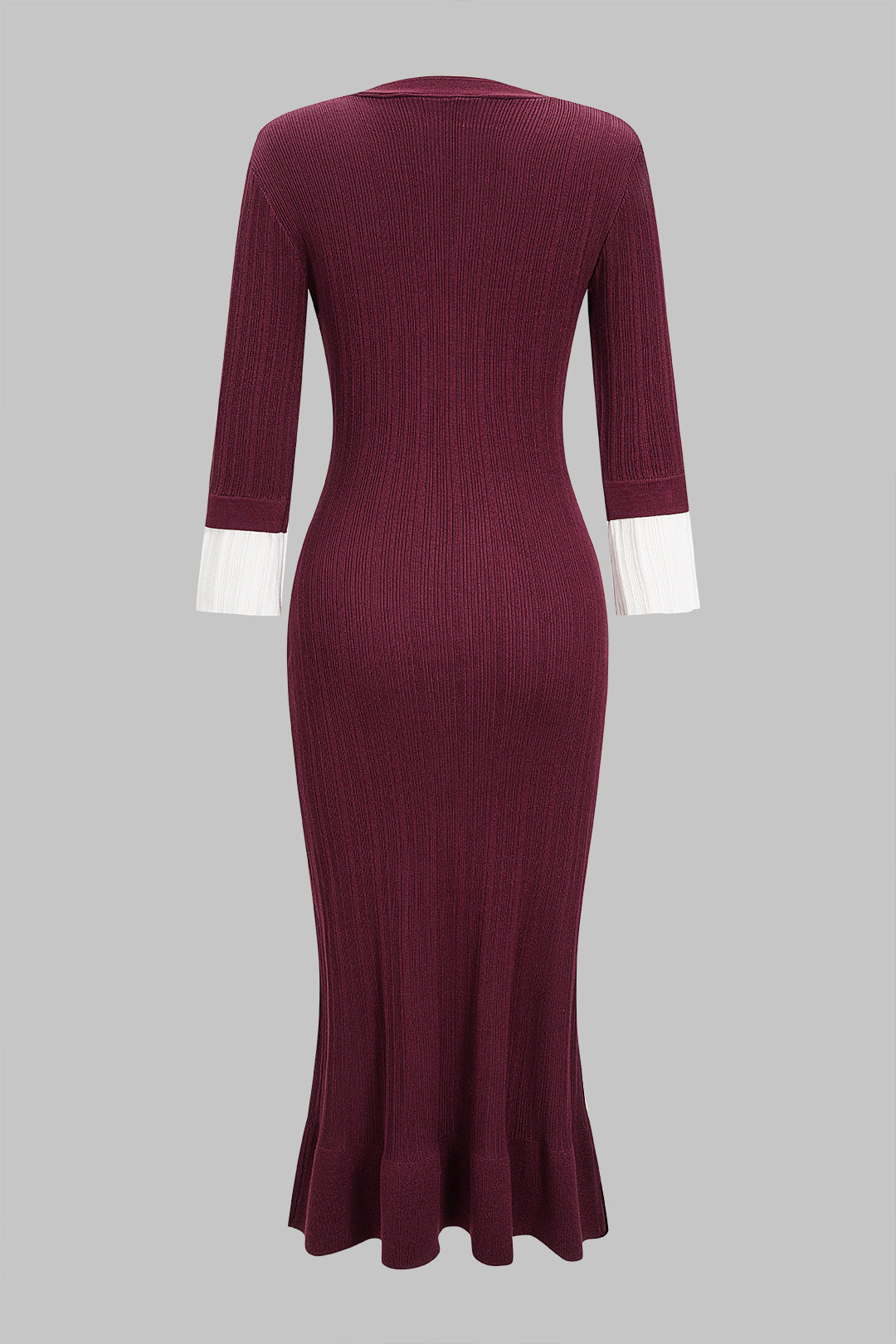 Knit Button V-Neck Long Sleeve Dress
