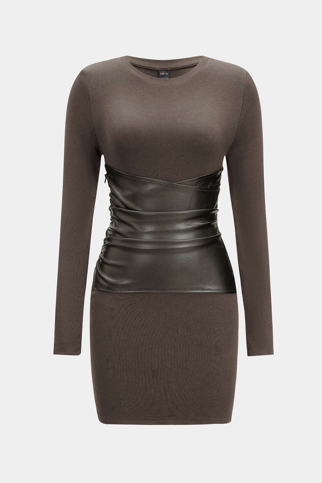 שמלת מיני עם שרוולים ארוכים וטלאים דמוי עור 