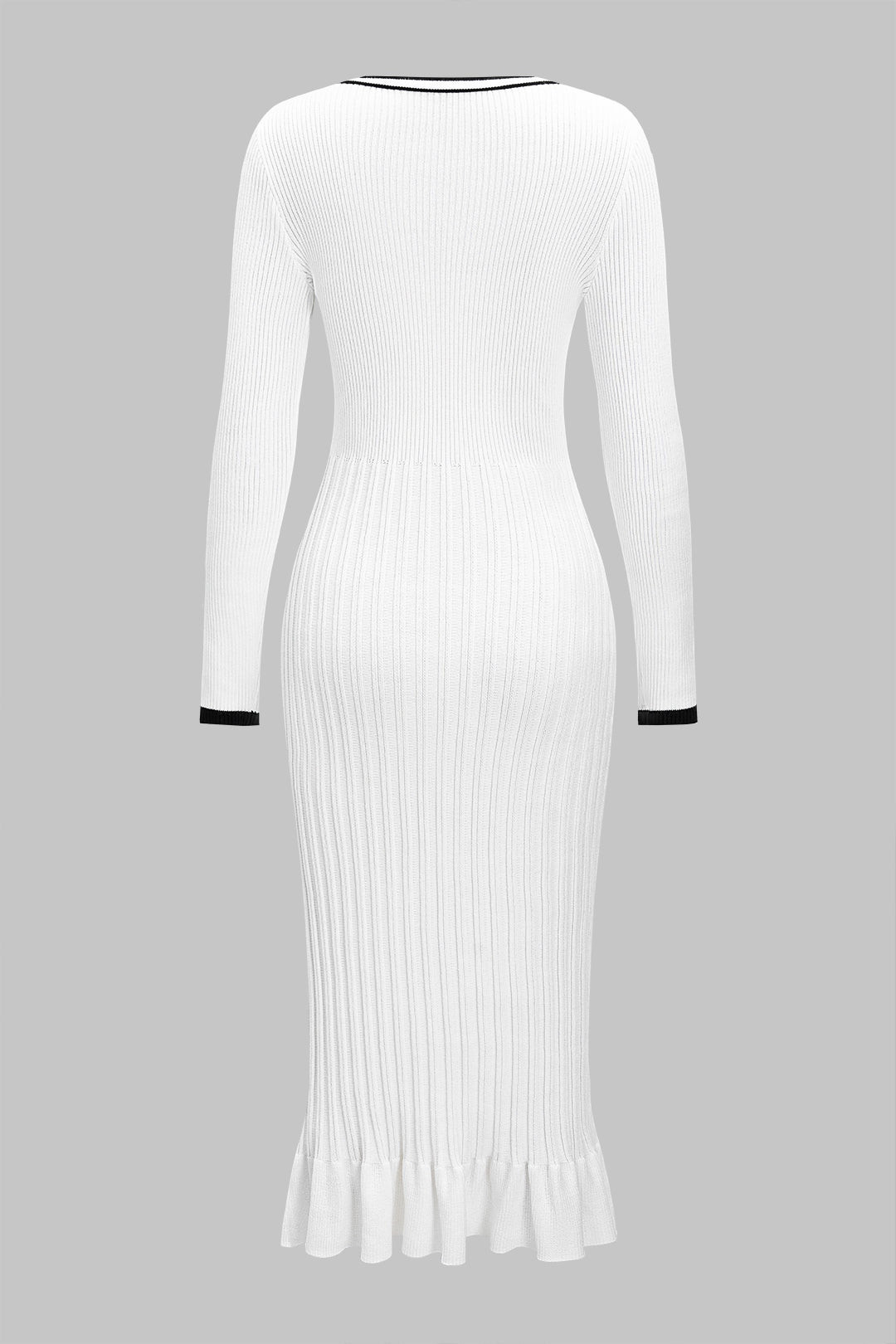 שמלת מידי סריג עם כפתורים ושרוולים ארוכים 