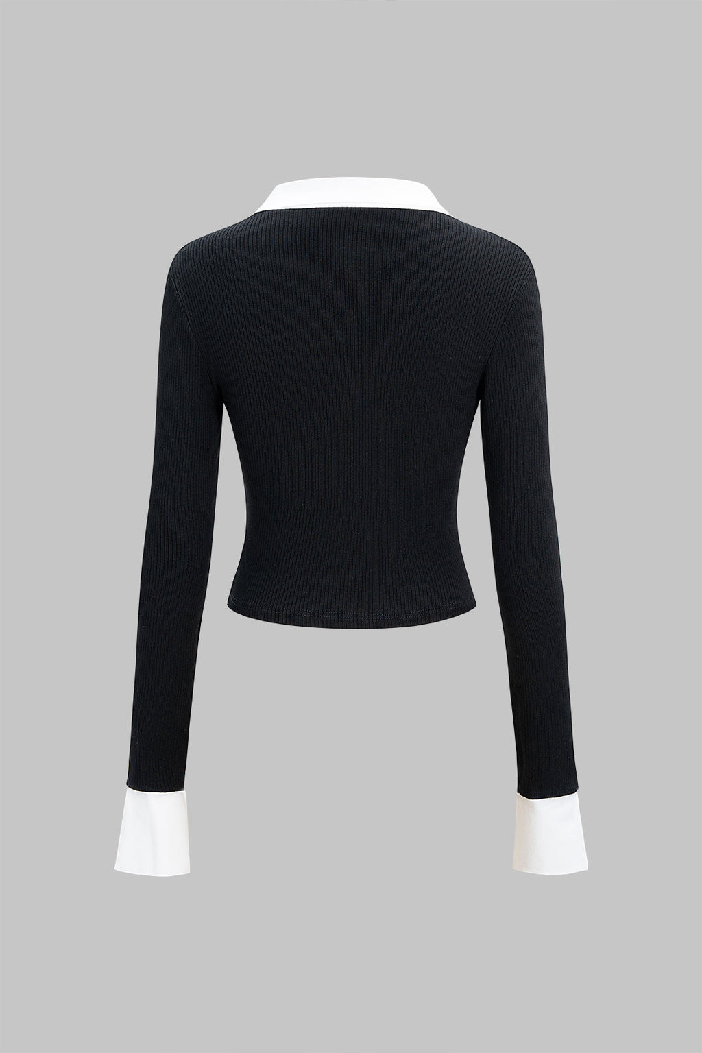 Contrast Ribbed Long-Sleeve Top