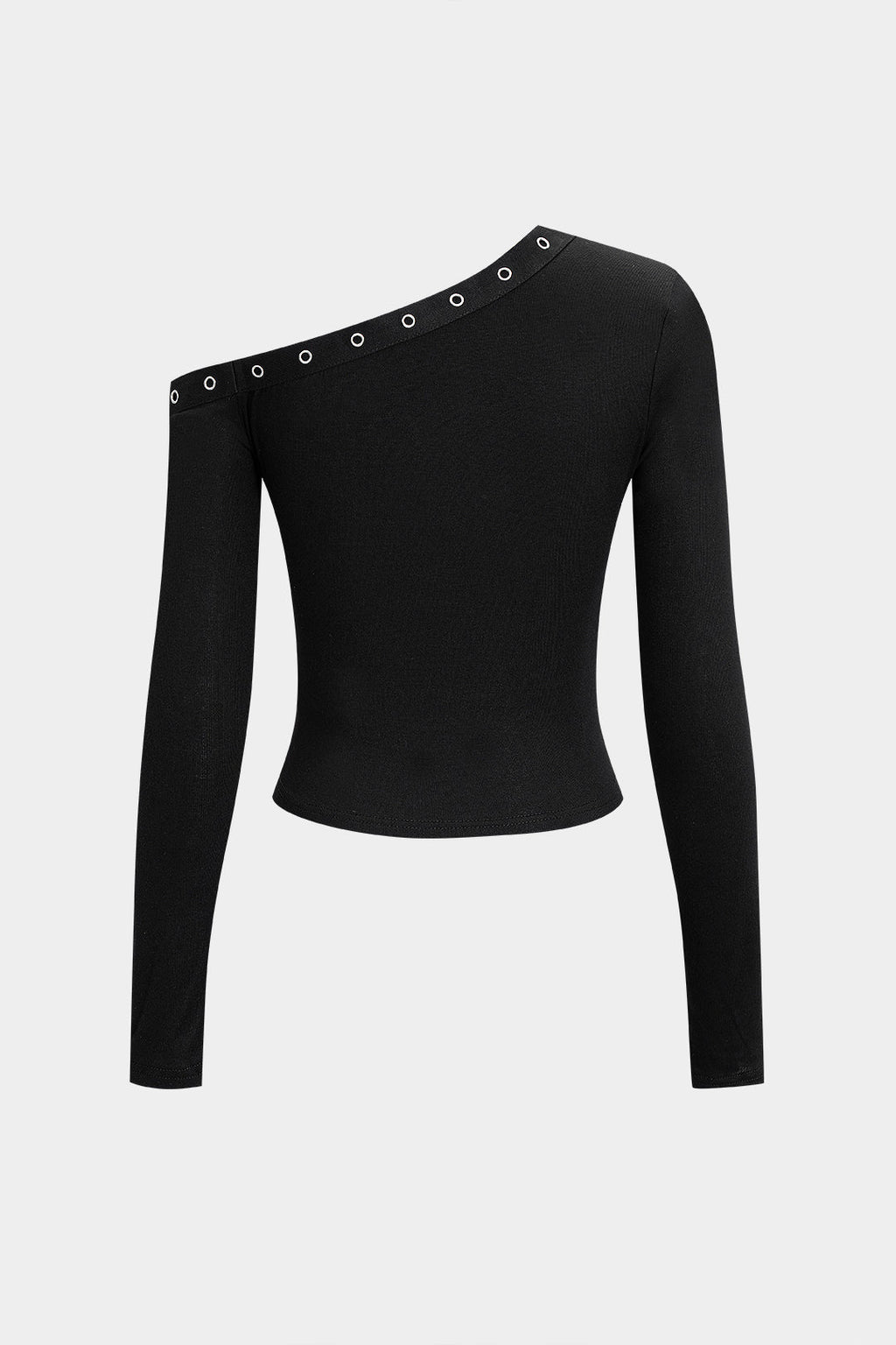 Asymmetrical Shoulder Metallic Cut Out Decor Long-Sleeve Top