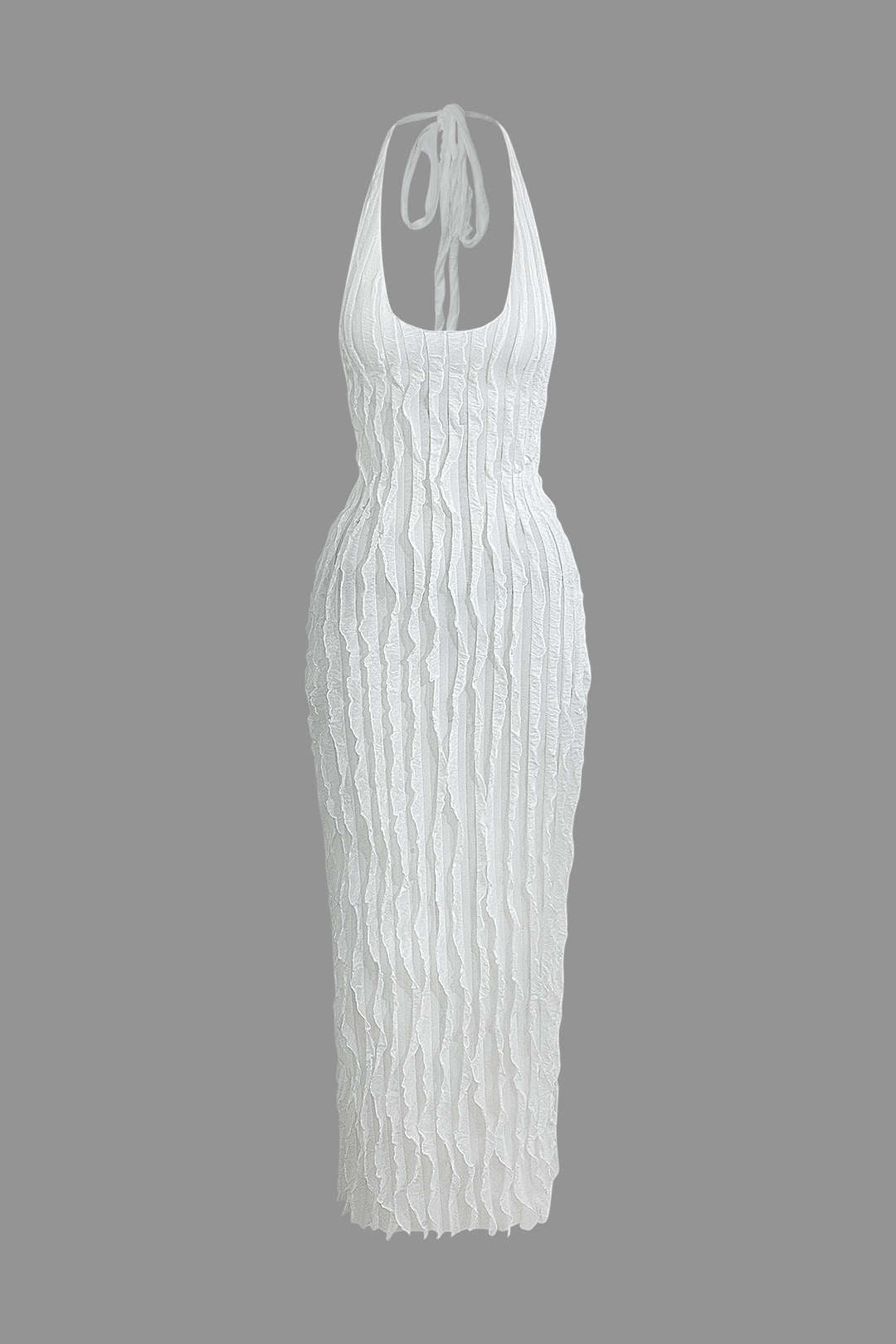 Vestido Maxi Halter Transparente Texturizado Con Volantes