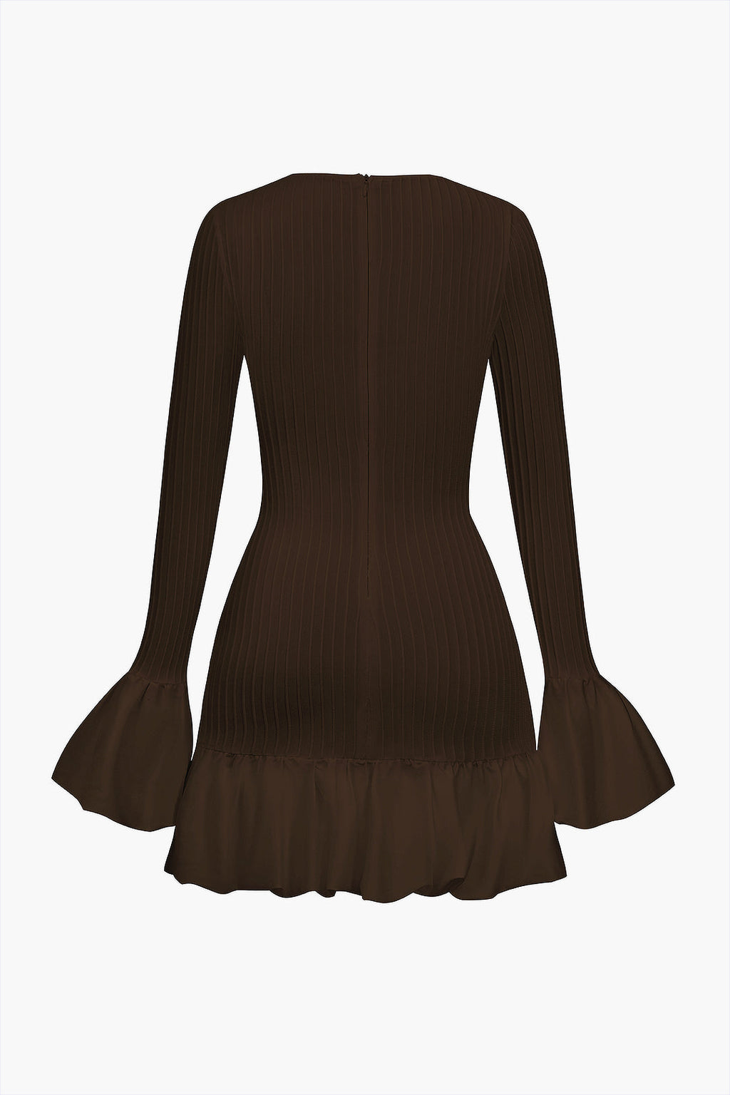 שמלת מיני עם שרוולים נפוחים ופעמון בצבע אחיד 