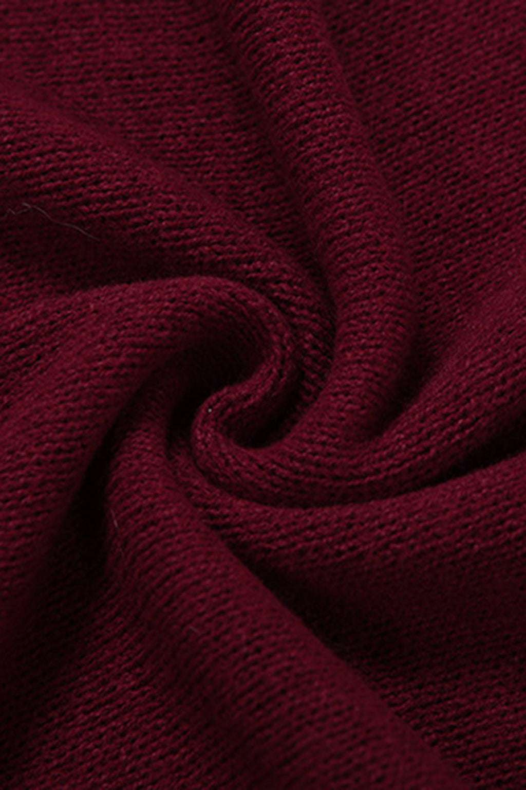 Knit Fringe Trim Deep V-Neck Long Sleeve Dress