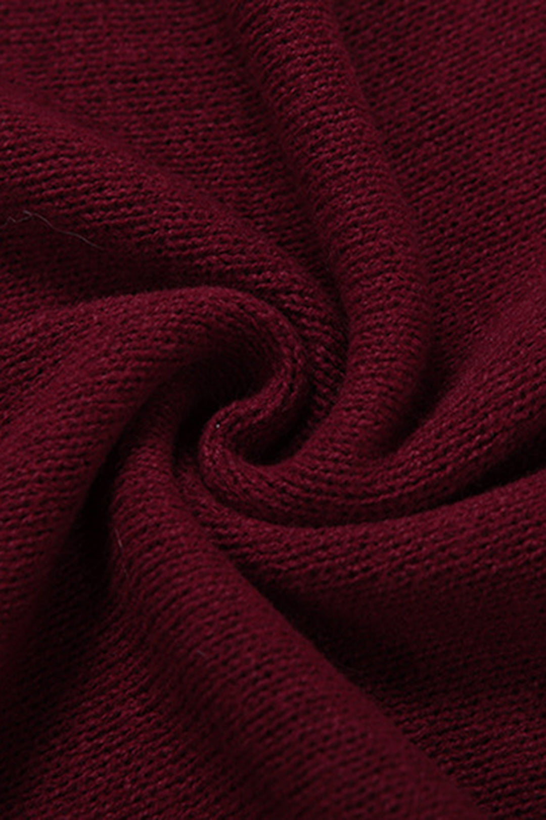 Knit Fringe Trim Deep V-Neck Long Sleeve Dress