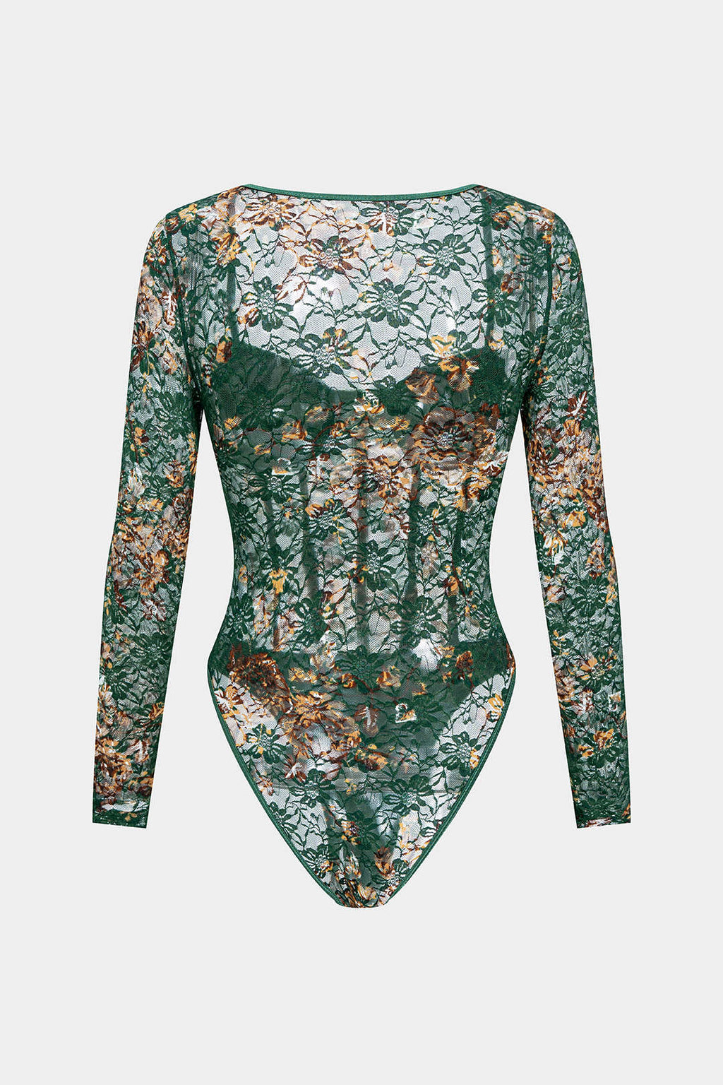 Floral Print Sheer Underwire Long Sleeve Bodysuit