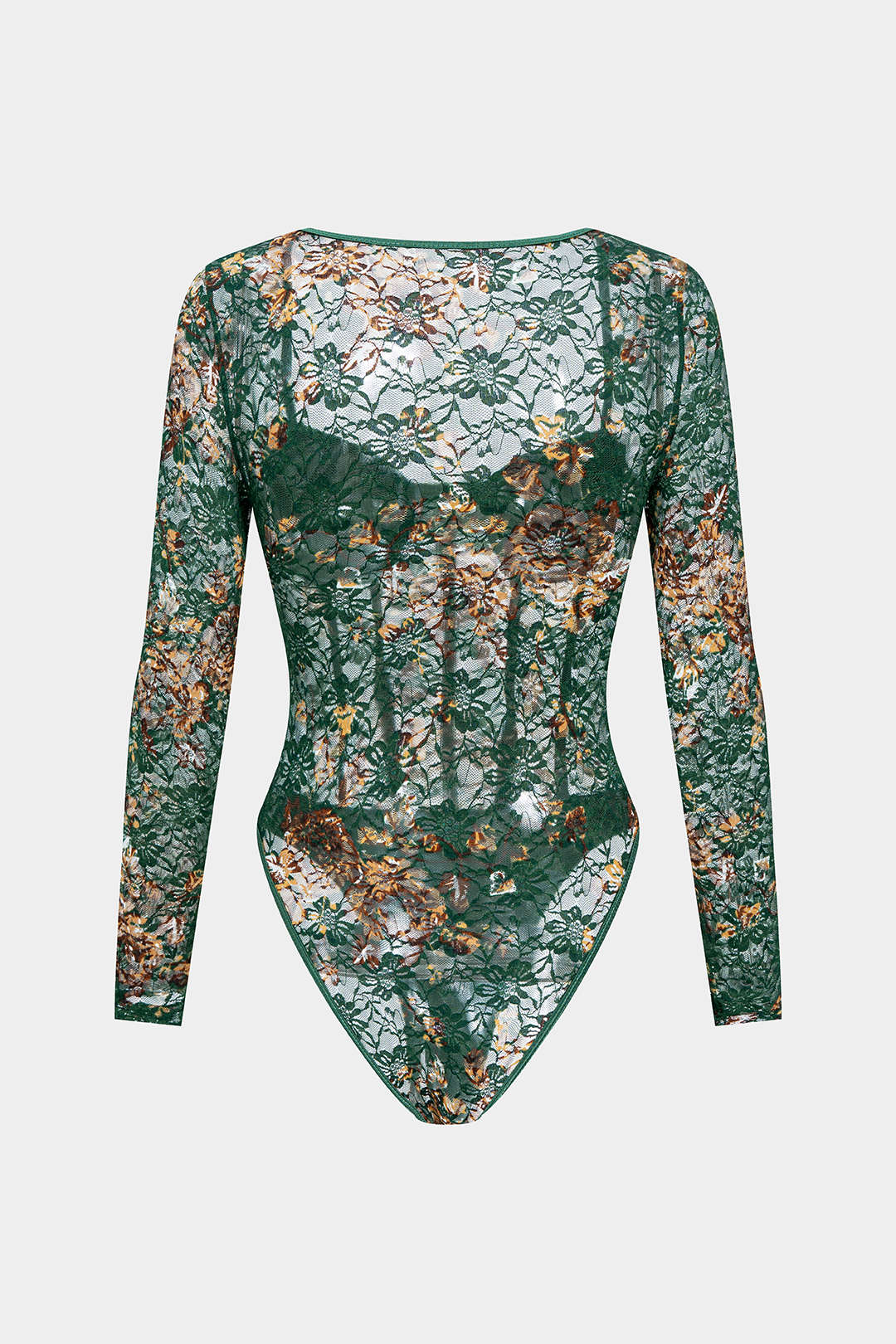 Floral Print Sheer Underwire Long Sleeve Bodysuit
