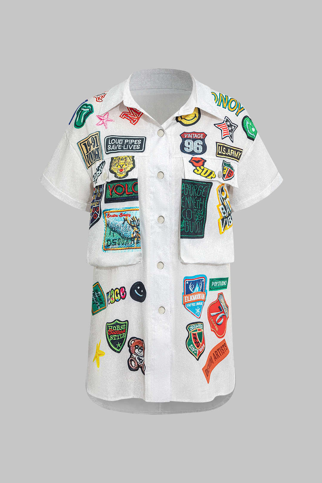 Camisa de Manga Corta con Nudo Frontal Impreso para Diario