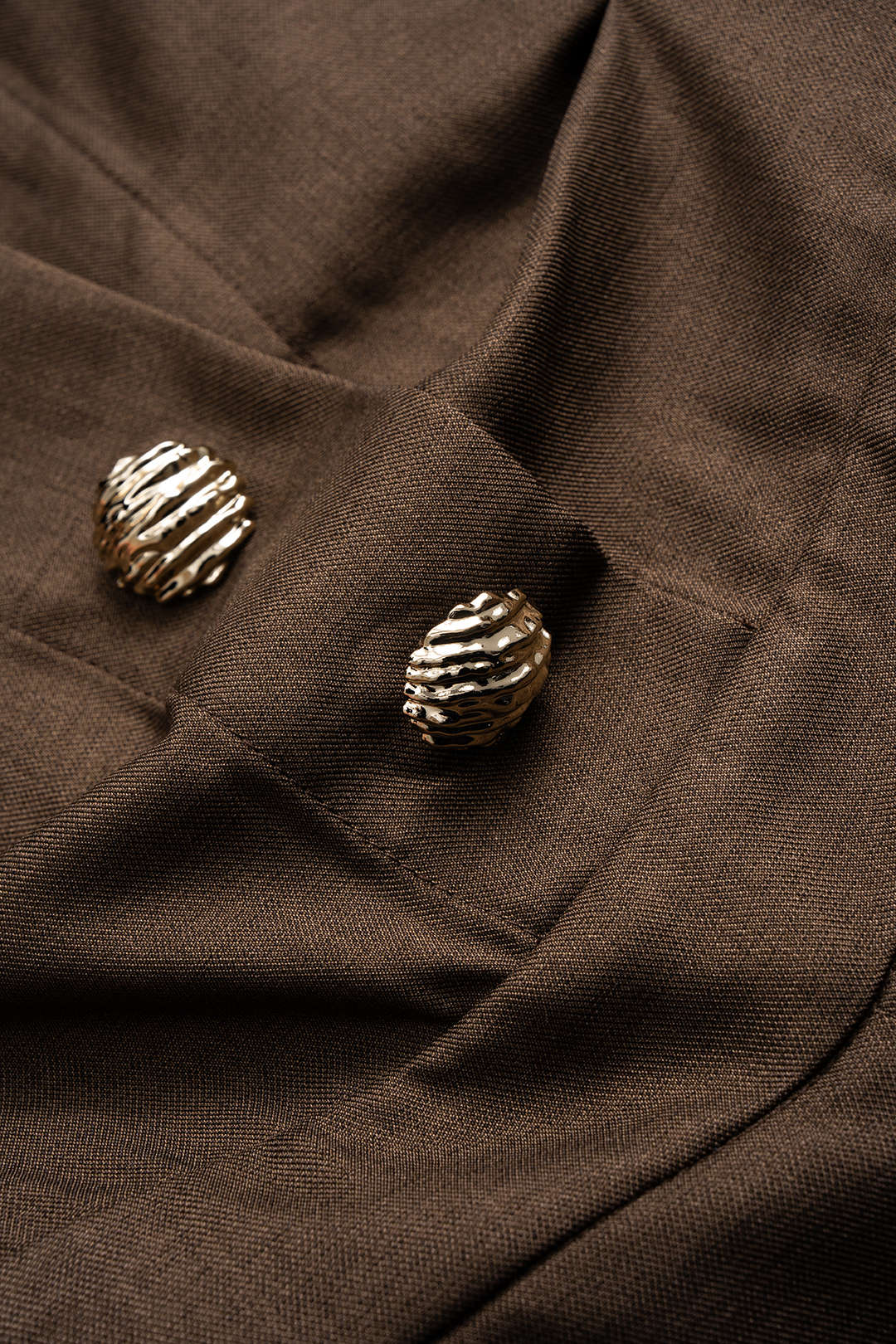 Ruched Button V-Neck Long Sleeve Midi Dress