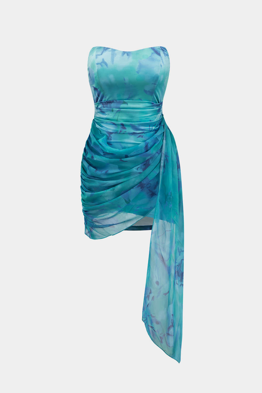 Vestido Mini Floral Envolvente Sin Tirantes Fruncido