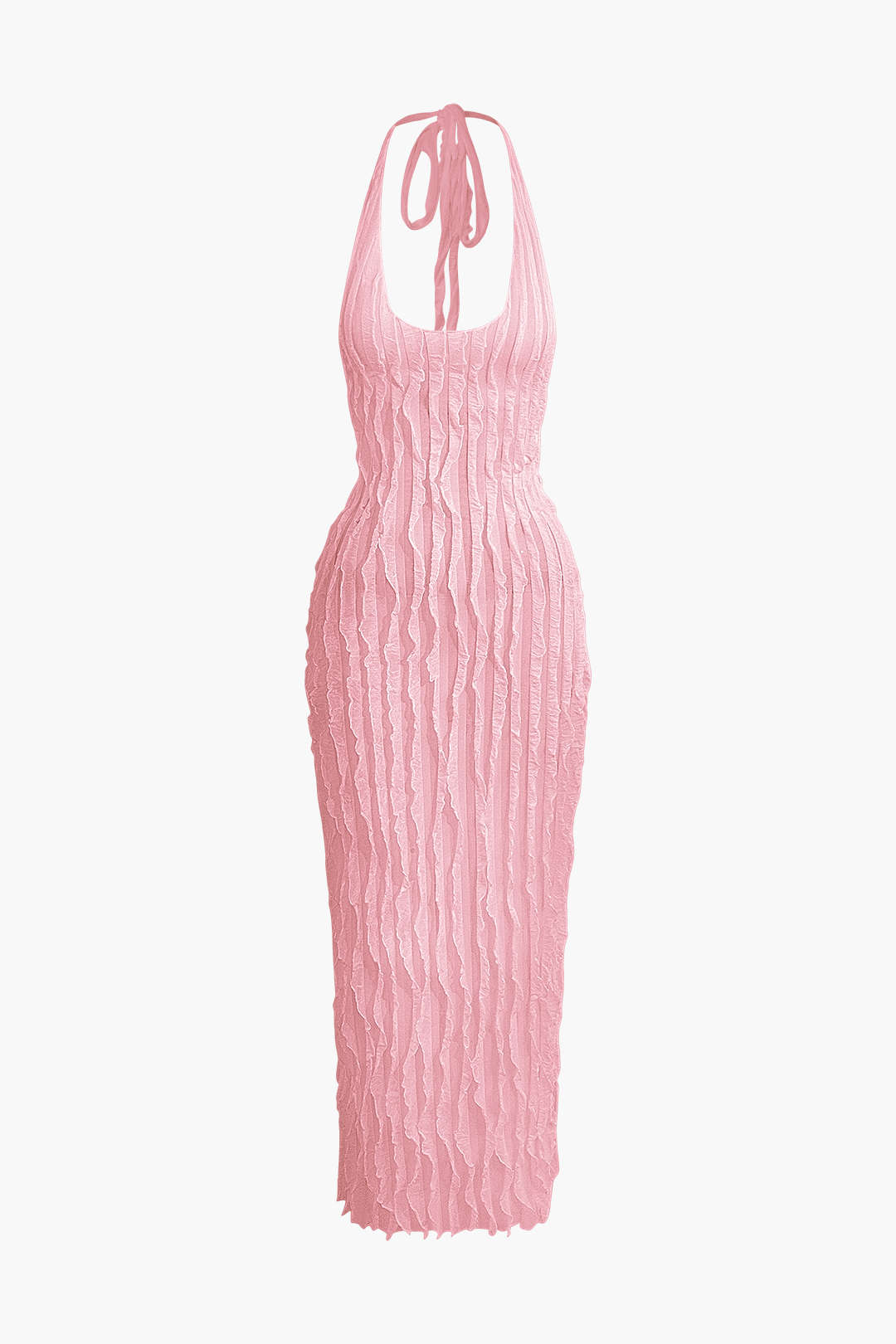 Vestido Maxi Halter Transparente Texturizado Con Volantes