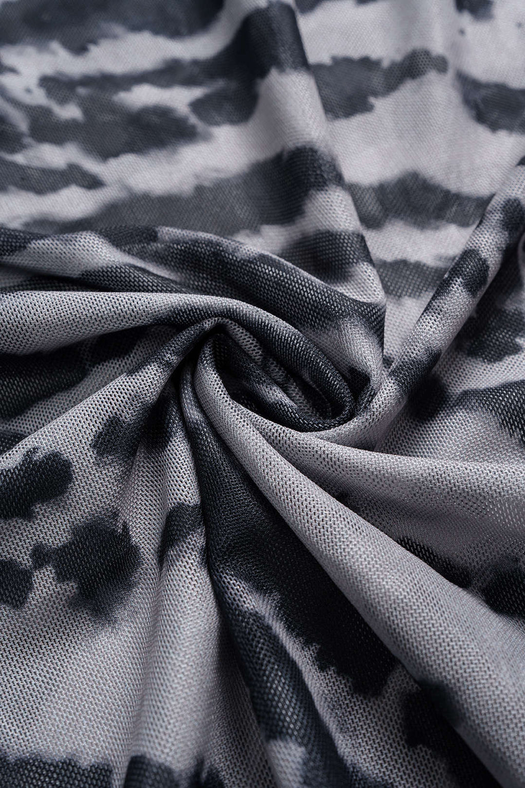 Contrast Print Mesh Ruched Long Sleeve Maxi Dress