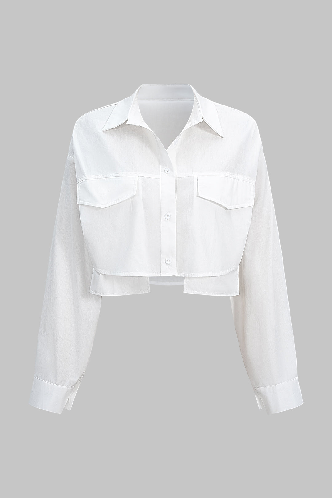 Solid Button Pocket Long-Sleeve Shirt