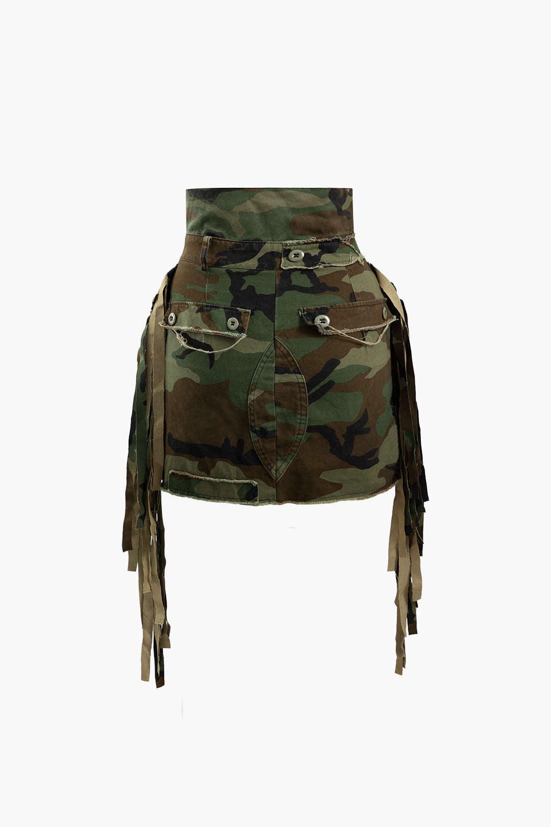 Falda Mini Camuflaje Deshilachada Con Flecos Y Encaje