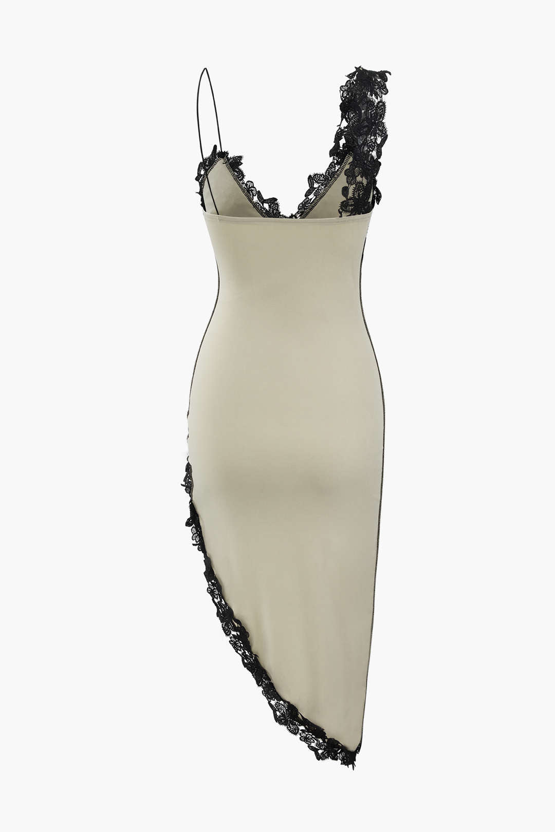 Vestido Midi con Panel de Encaje Asimétrico Silueta