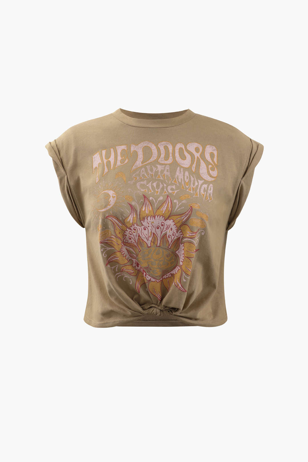 Camiseta Estampada Floral Con Borde Nudo Manga Corta