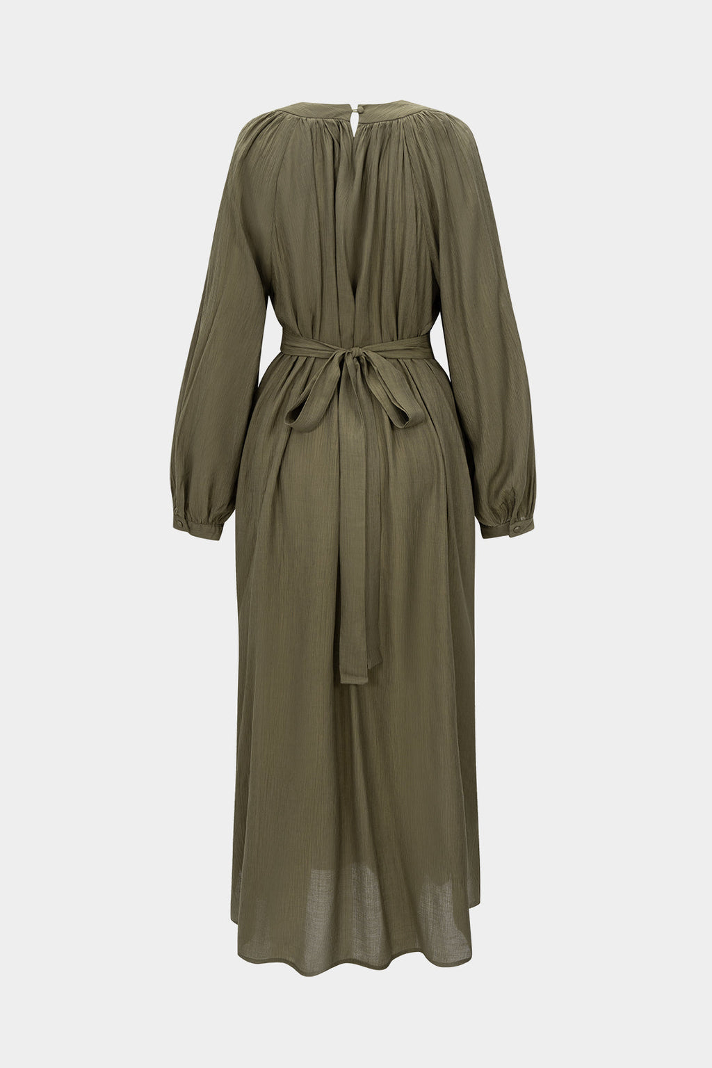 Ruched Tie-Back Long-Sleeve Maxi Dress