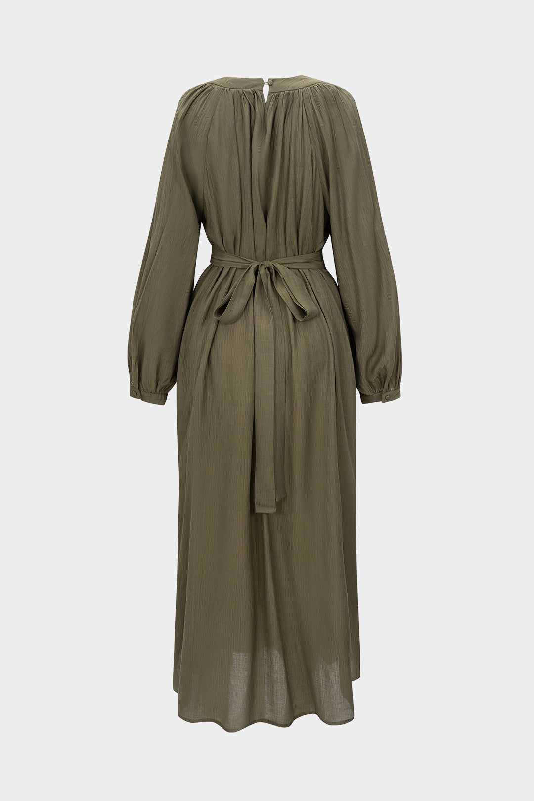 Ruched Tie-Back Long-Sleeve Maxi Dress