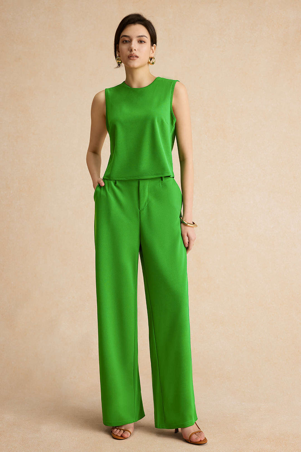 Conjunto Blusa Sin Mangas Pantalón Recto Minimalista