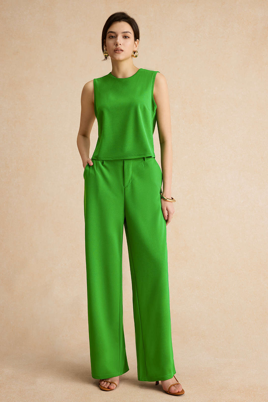Conjunto Blusa Sin Mangas Pantalón Recto Minimalista