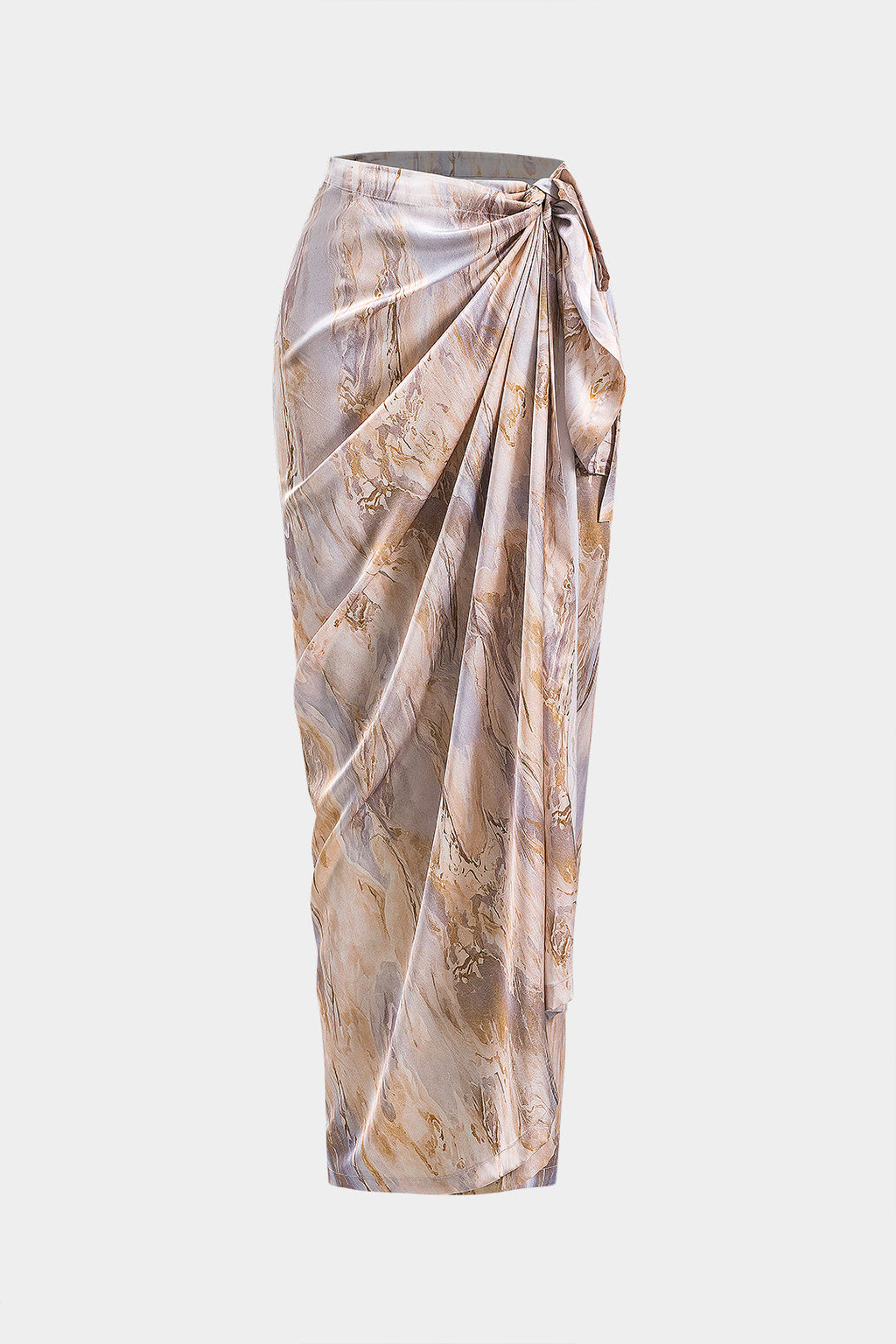 Abstract Print Ruched Satin Tie Front Skirt