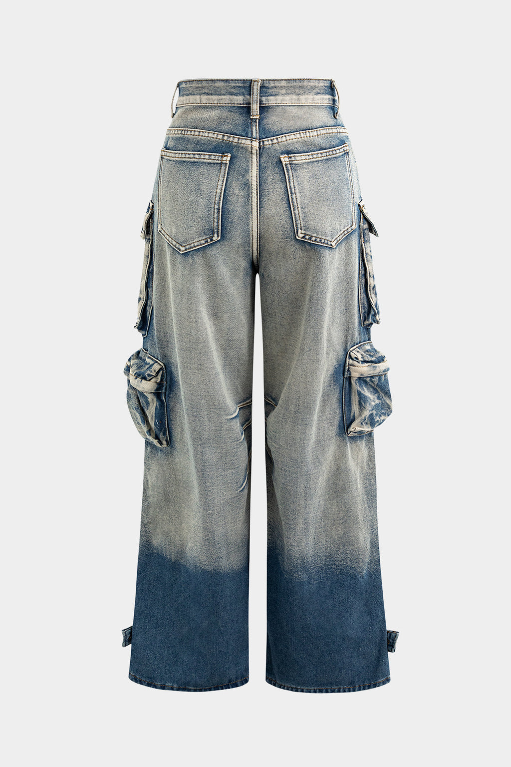 Jeans Cargo De Pierna Ancha Con Ombre Y Bolsillos Multiples