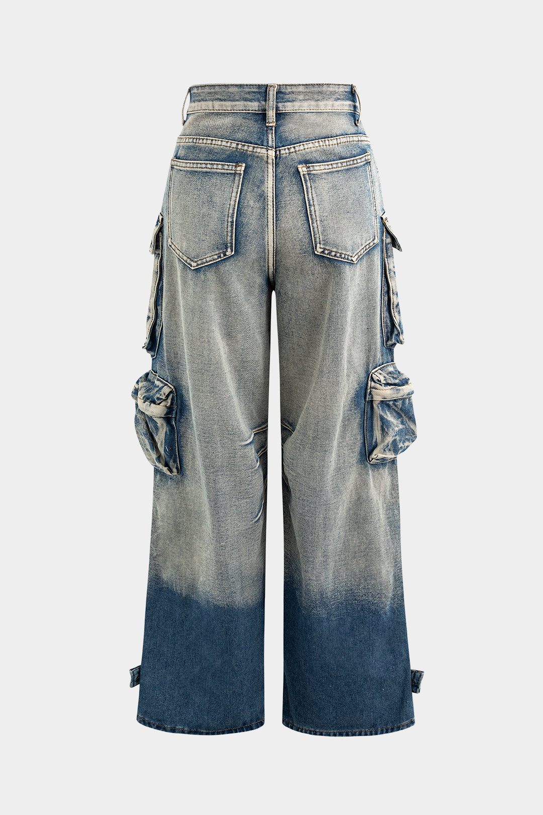 Jeans Cargo De Pierna Ancha Con Ombre Y Bolsillos Multiples