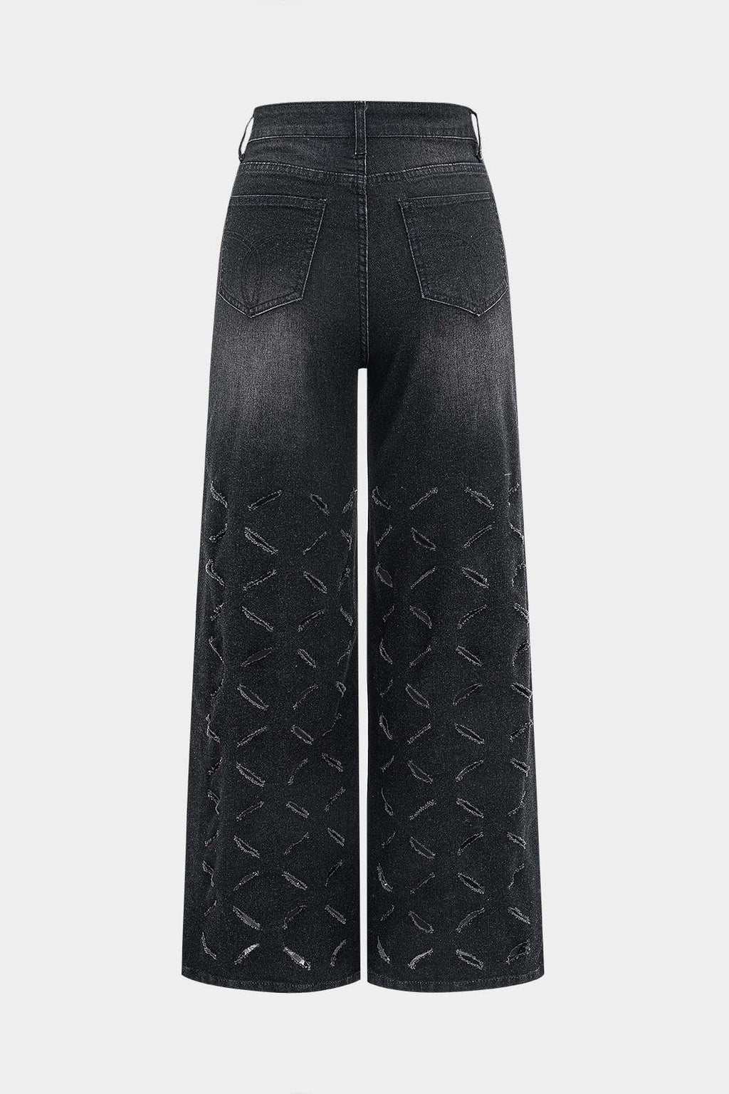 Vaqueros Denim Pierna Ancha Con Desgaste Y Bolsillos Botón