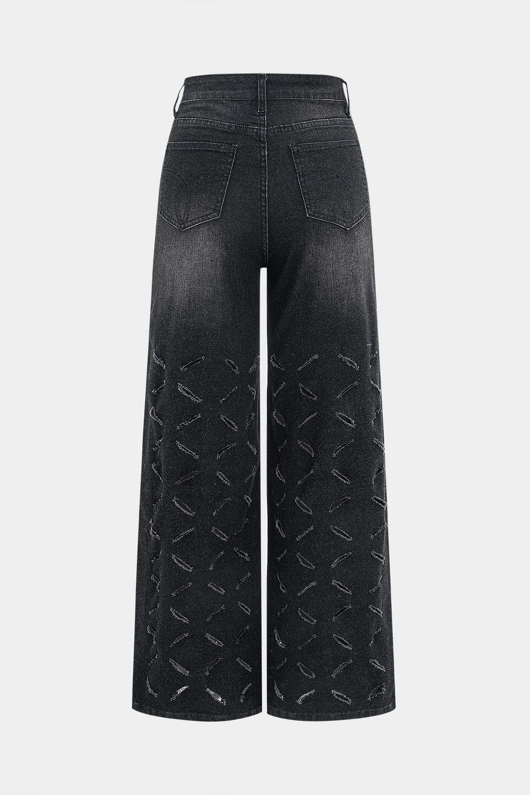 Vaqueros Denim Pierna Ancha Con Desgaste Y Bolsillos Botón