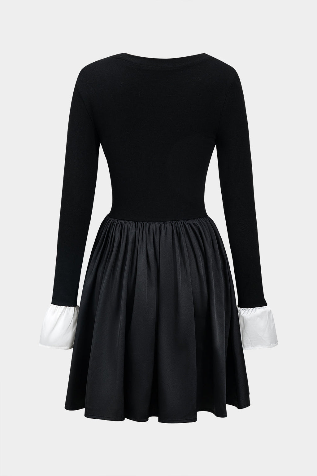 Satin Metallic Detail Patchwork Long Sleeve Mini Dress