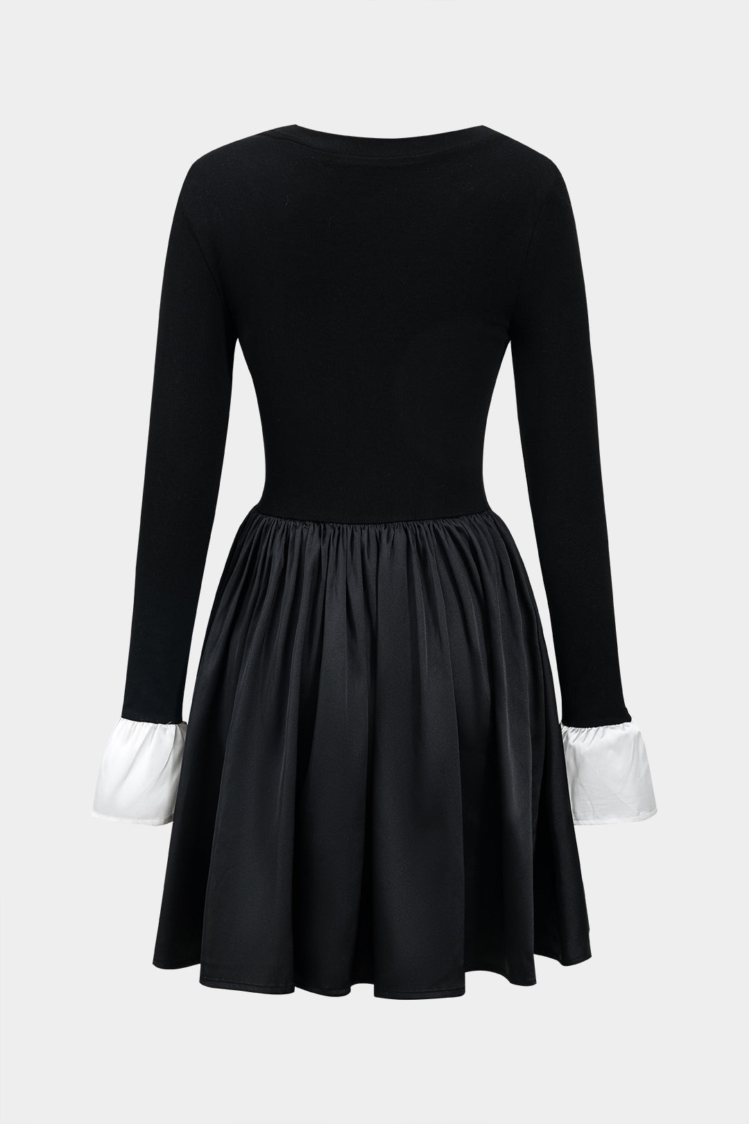 Satin Metallic Detail Patchwork Long Sleeve Mini Dress