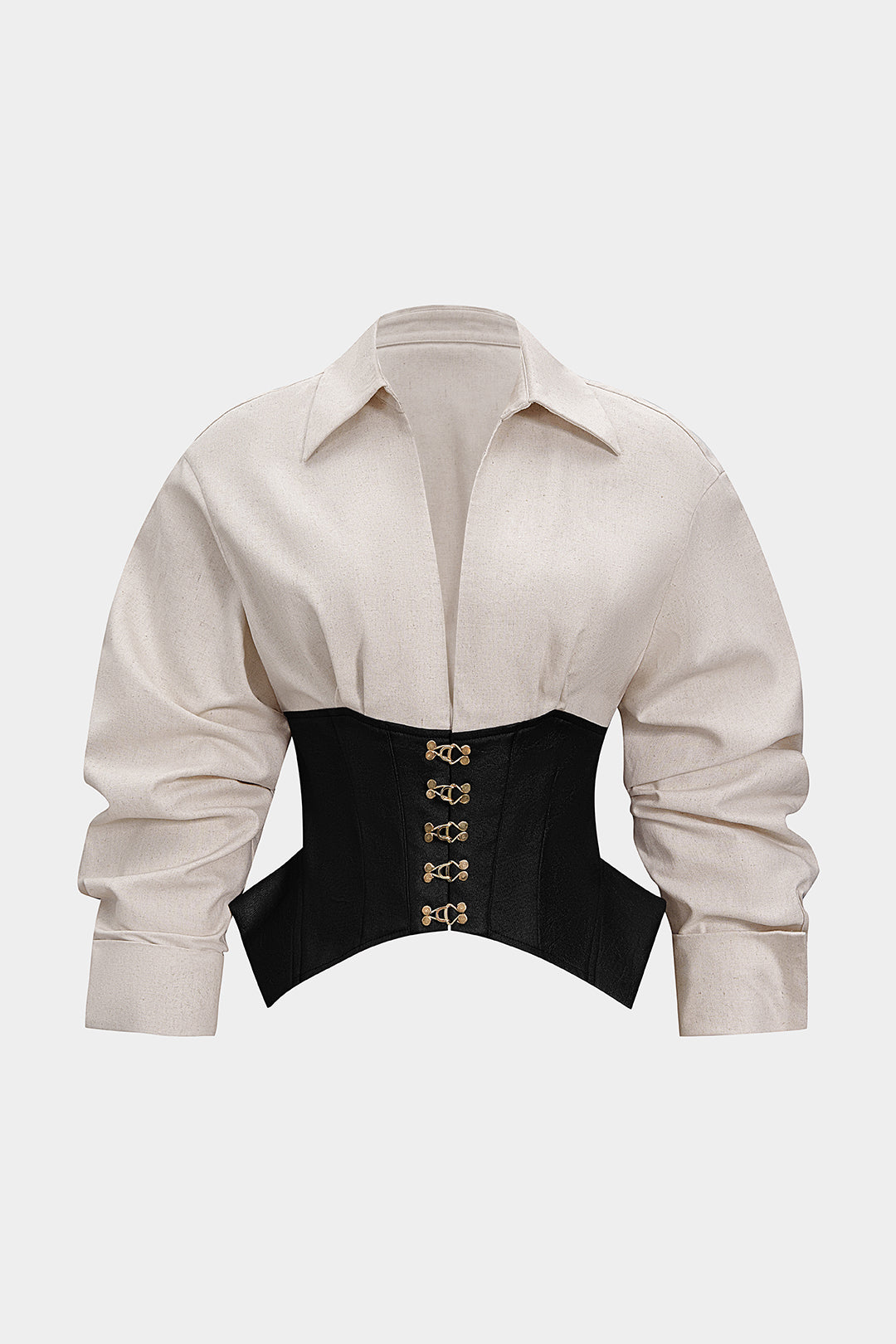 חולצה ארוכת שרוולים דמוית עור פשתן מטאלי עם טלאים 