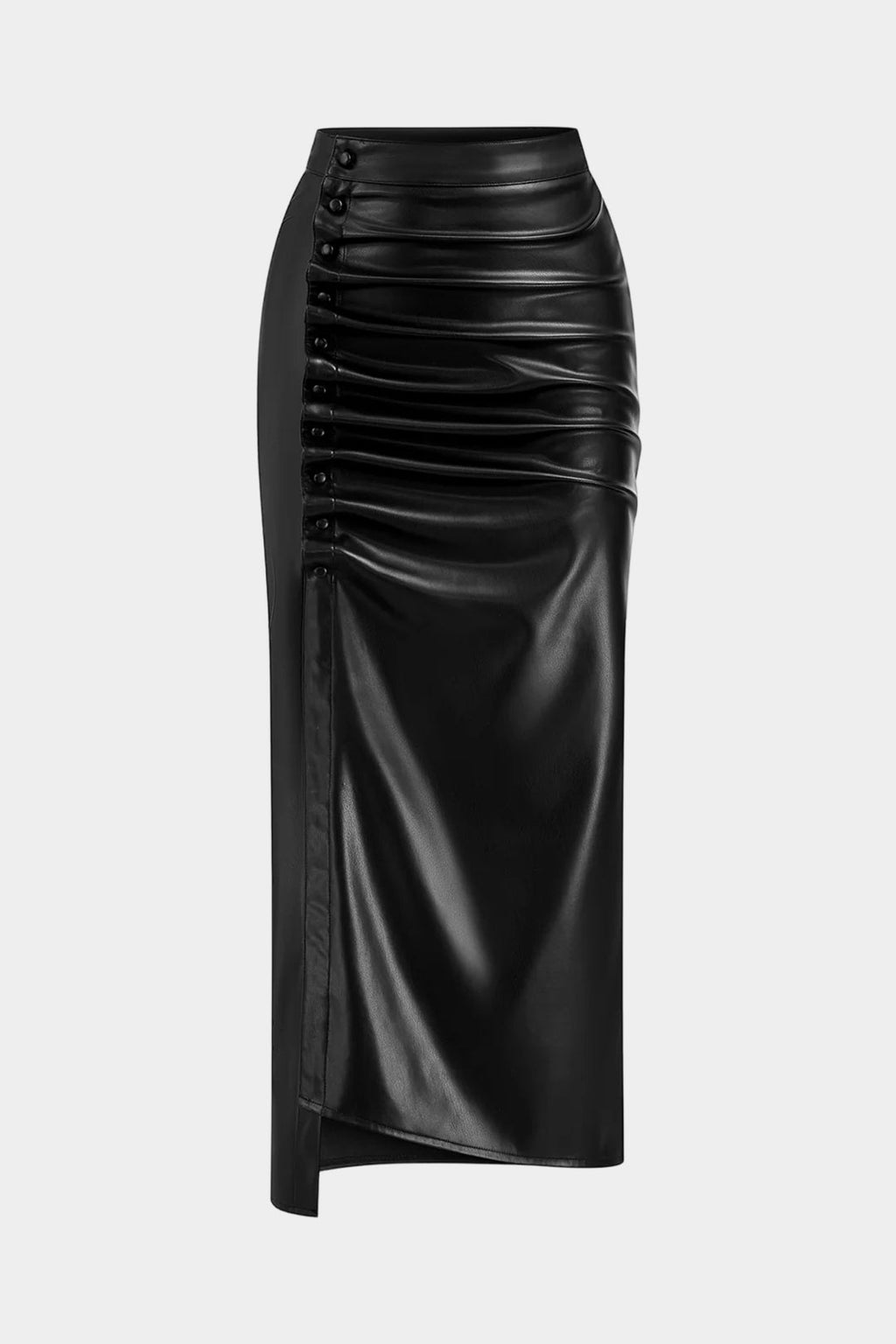 חצאית אסימטרית עם קפלים דמוי עור 