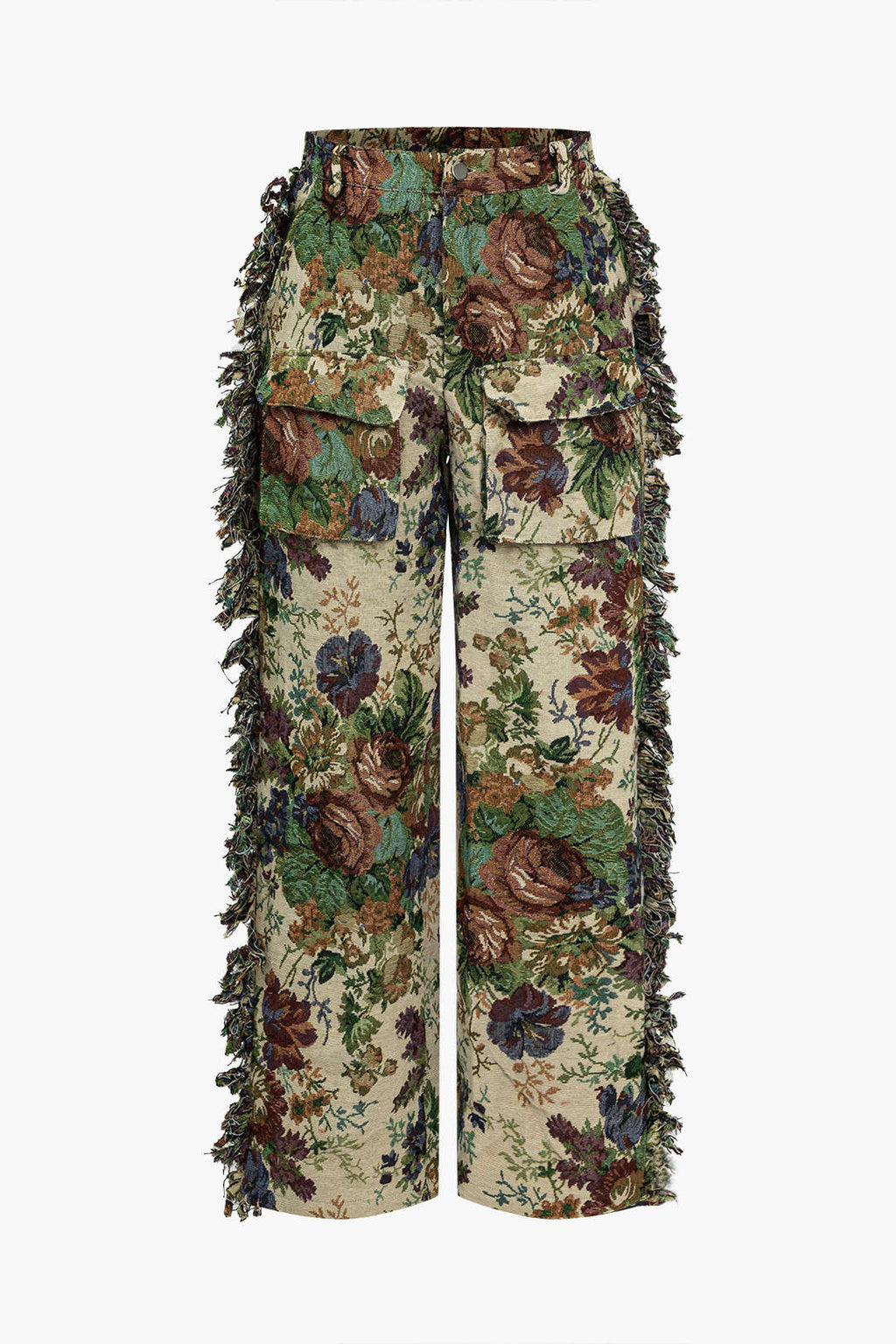 Conjunto Floral Flecos Blusa Espalda Atada Pantalones