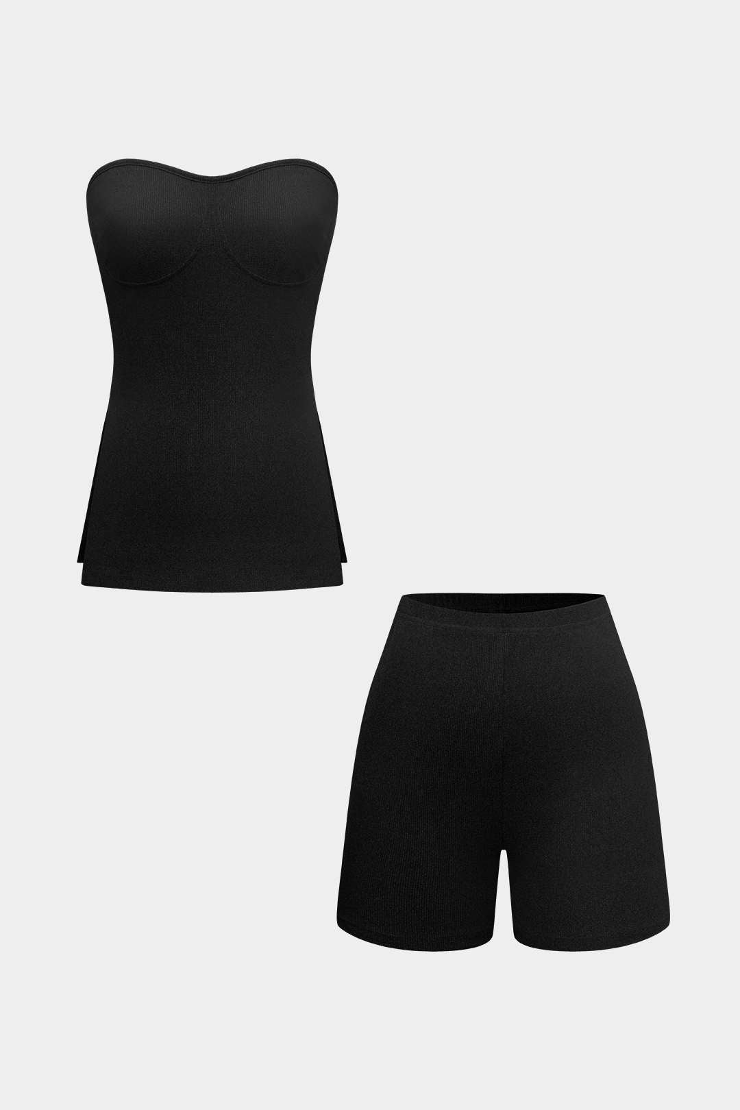 Conjunto Dos Piezas Top Sin Tirantes Y Shorts De Punto